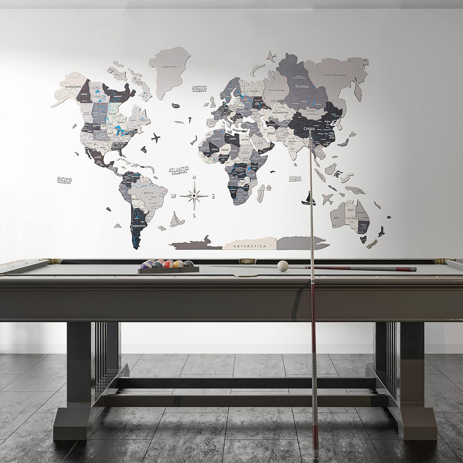 Handcrafted 3D Wooden Map – 3D World Map, Large Wall Art Wood Map, Kithcen & Home Decor. Housewarming Gift – Wood Art, Wooden Travel Map with Rivers