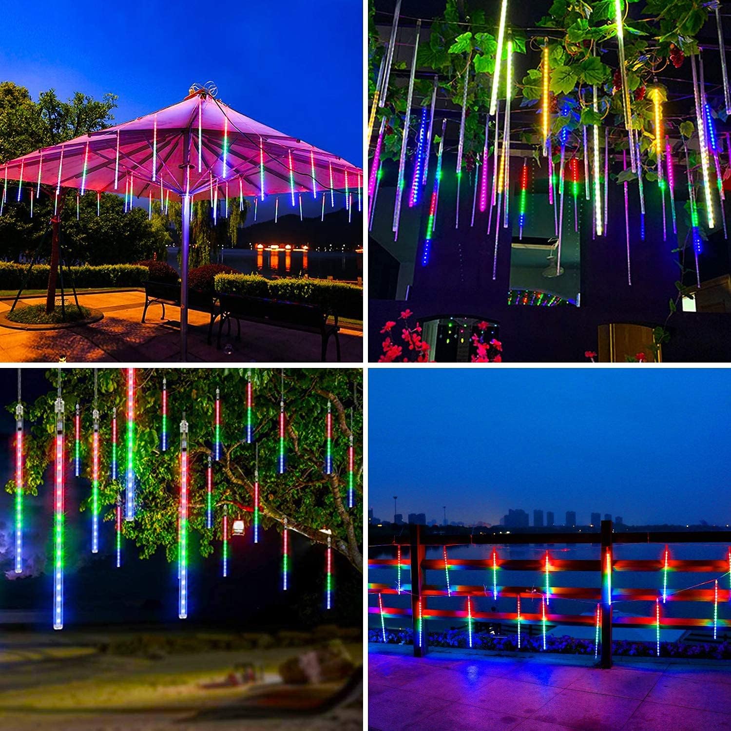 Luces LED de lluvia de meteoritos, gotas de lluvia y carámbanos, gotas de lluvia que caen, 11.8 in, 8 tubos, impermeables, luces en cascada para