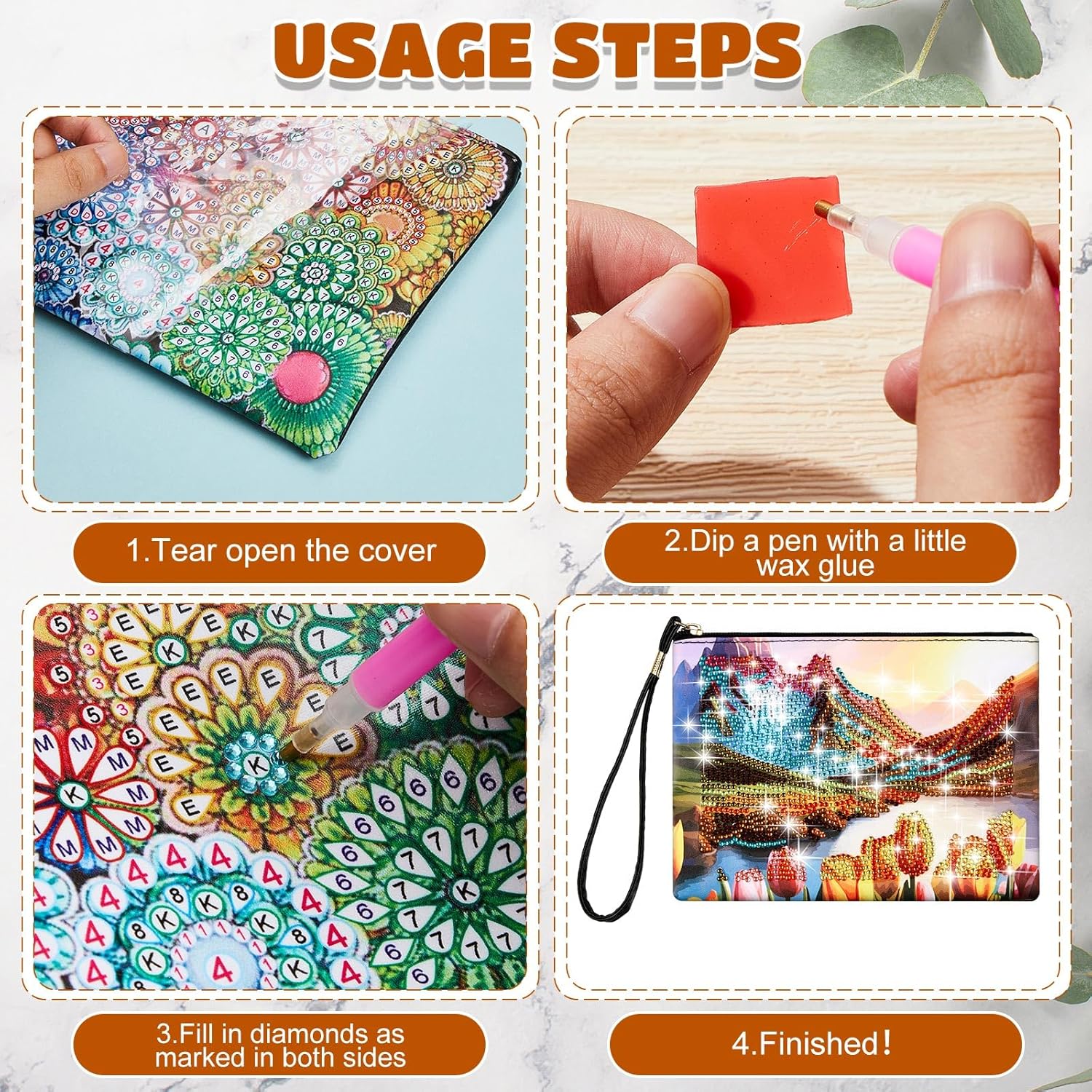 Geyoga 2 unidades de monederos de pintura de diamantes 5D DIY diamante pintura bolso de mano arte diamante bolso de mano bolsa de mano para mujeres