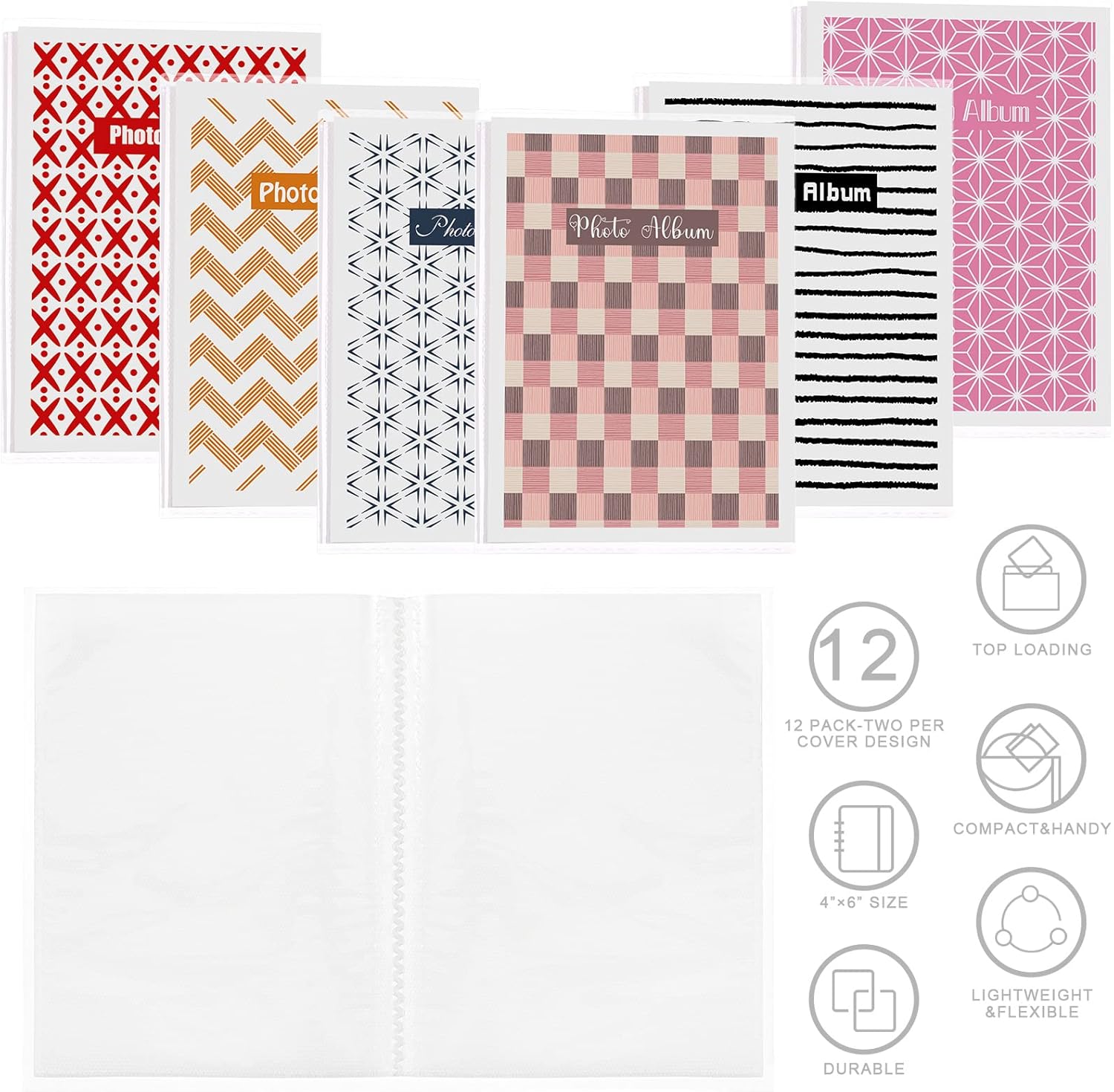 Paquete de 12 mini álbumes de fotos de 4 x 6 pulgadas para fotos con insertos decorativos extraíbles, cubierta transparente flexible, álbum de