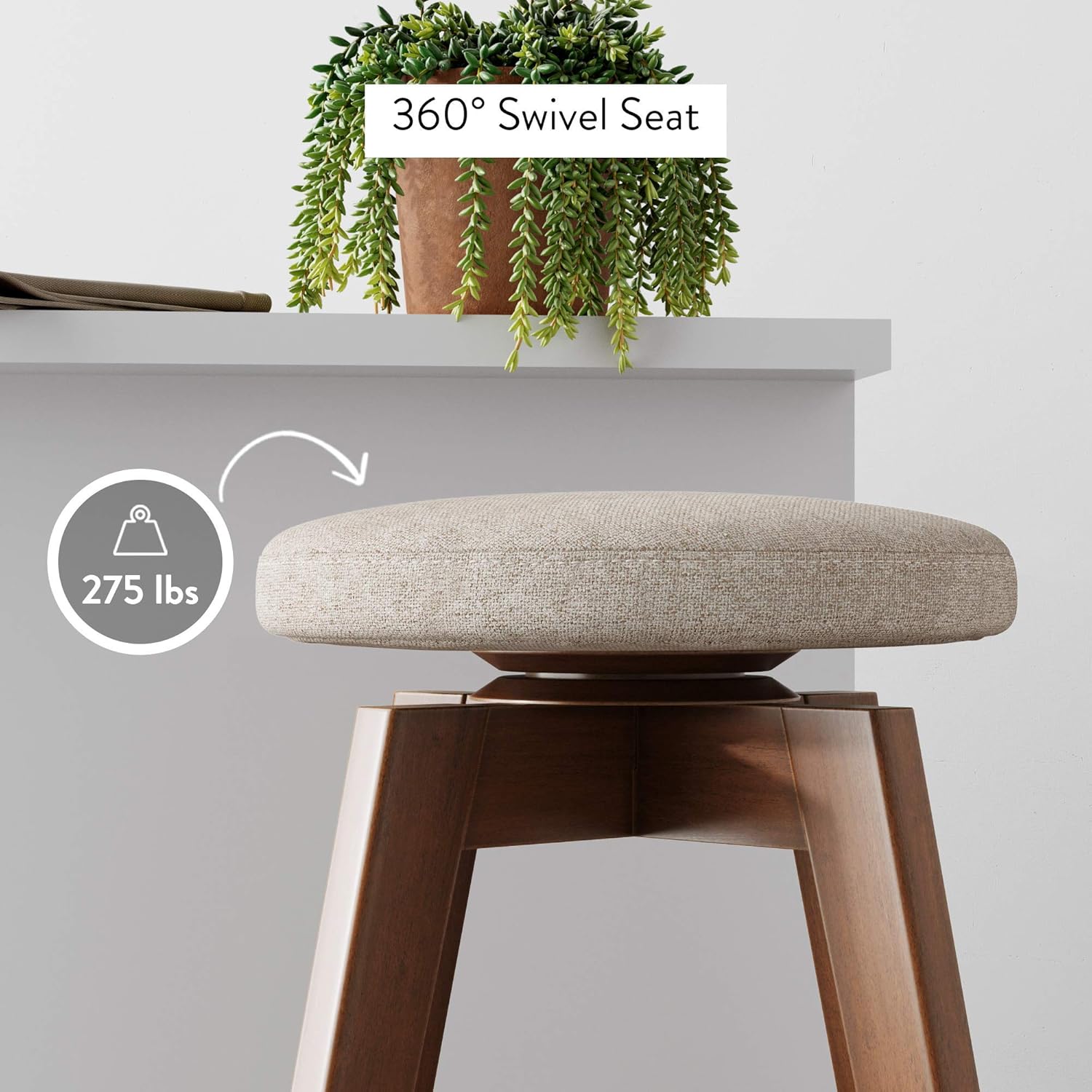 Nathan James Amalia Taburete de bar de altura de encimera de cocina sin espalda, madera maciza con asiento giratorio de 360 grados, café