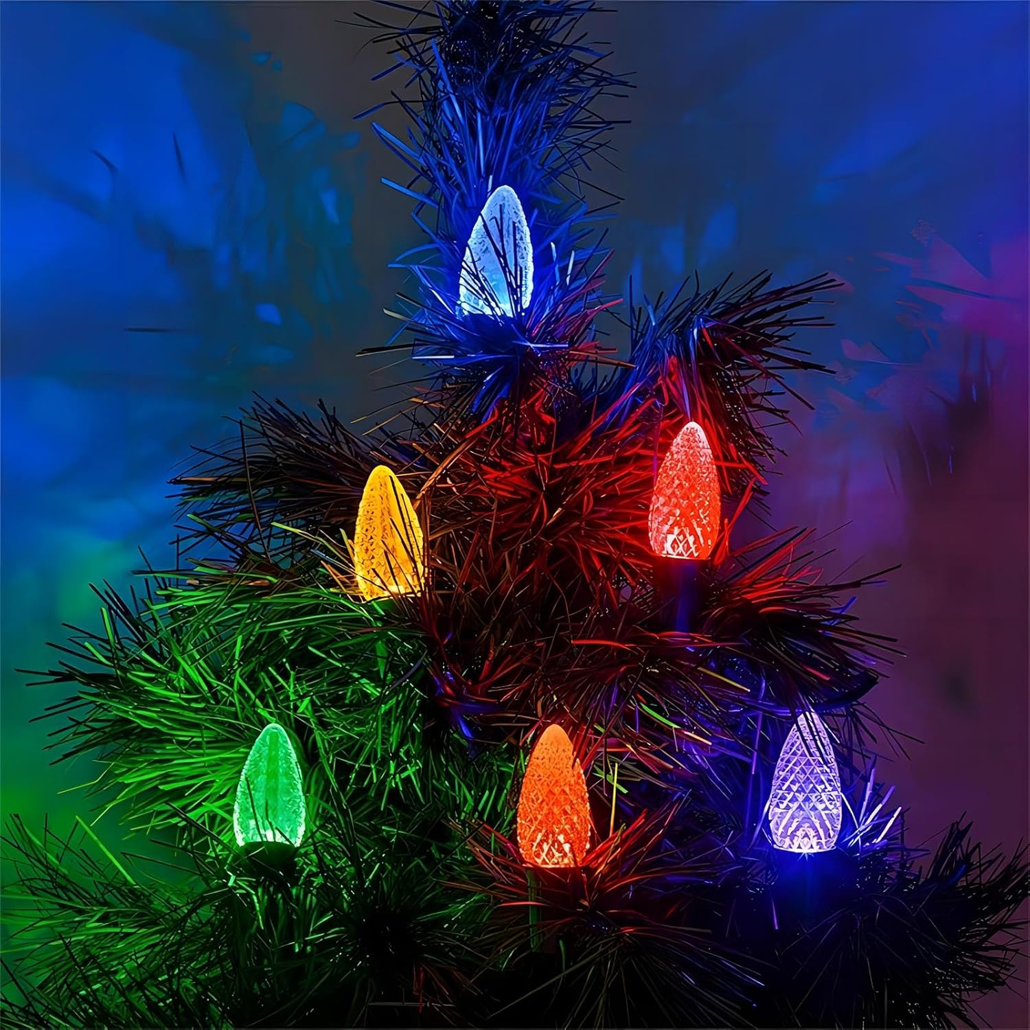 Meconard Bombillas LED C7 de repuesto de Navidad, bombillas LED inastillables C7 para luces de Navidad para interiores y exteriores, base de
