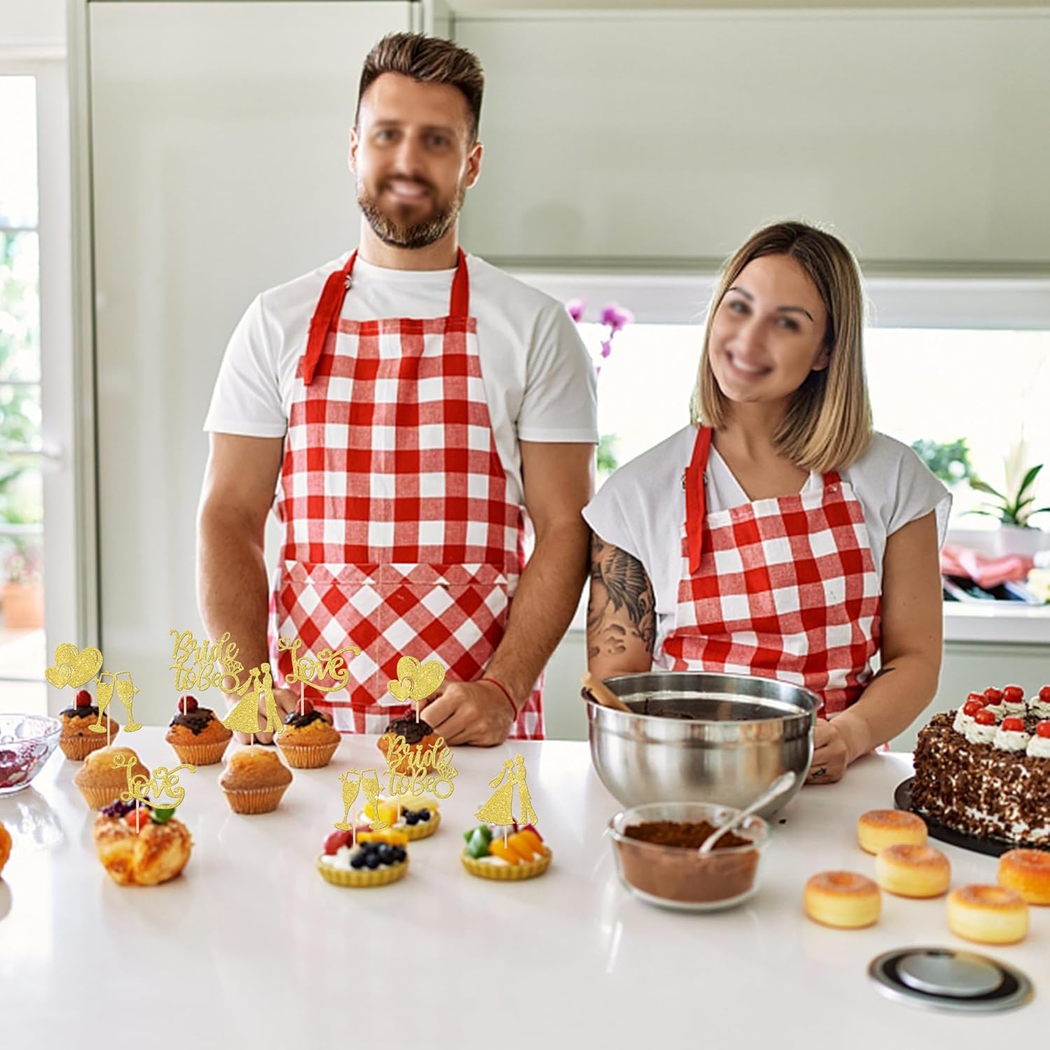 Paquete de 30 adornos para cupcakes con purpurina “I Do Love”, para decoración de pasteles de novia y novio, para boda, compromiso, despedida de