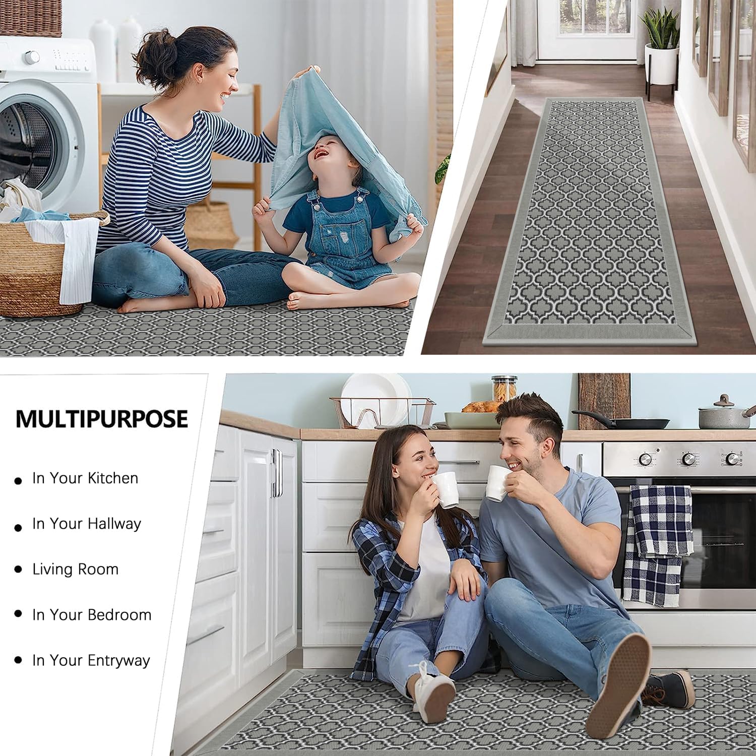 GOYLSER Tapete de cocina de perfil bajo bohemio para sala de estar, alfombra de baño lavable para dormitorio, alfombra de área extra grande,