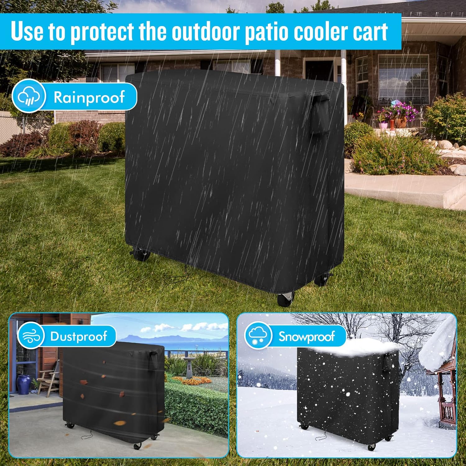 Funda para carrito Keter de 89.8 cuartos de galón, impermeable para fiestas de patio con ruedas, cubierta de carrito para exteriores, color negro,