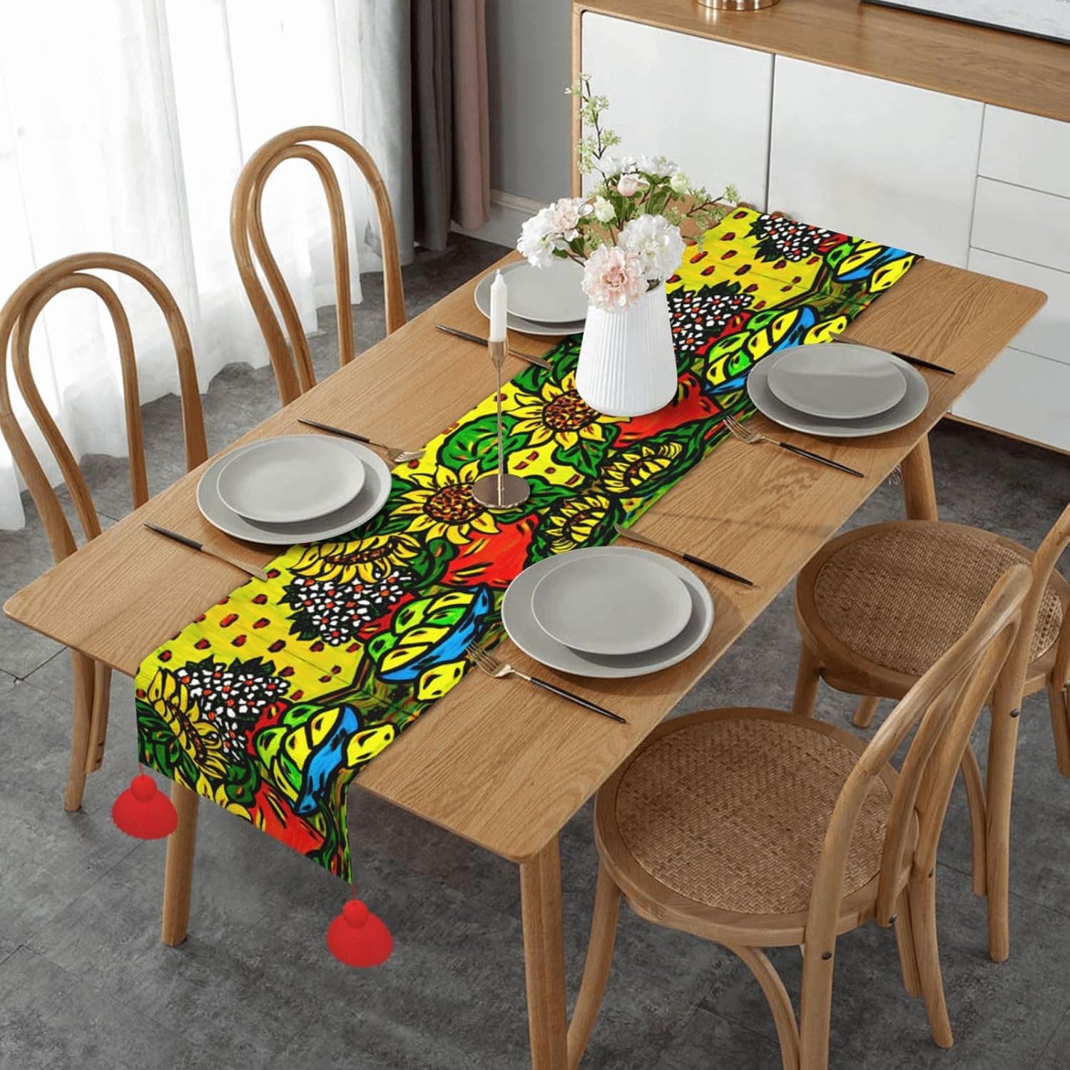 Sunflower Yellow Cute Christmas Table Runner Dining Table Decor Christmas Decorations Indoor Home Decor Christmas Table Runners Xmas Navidad