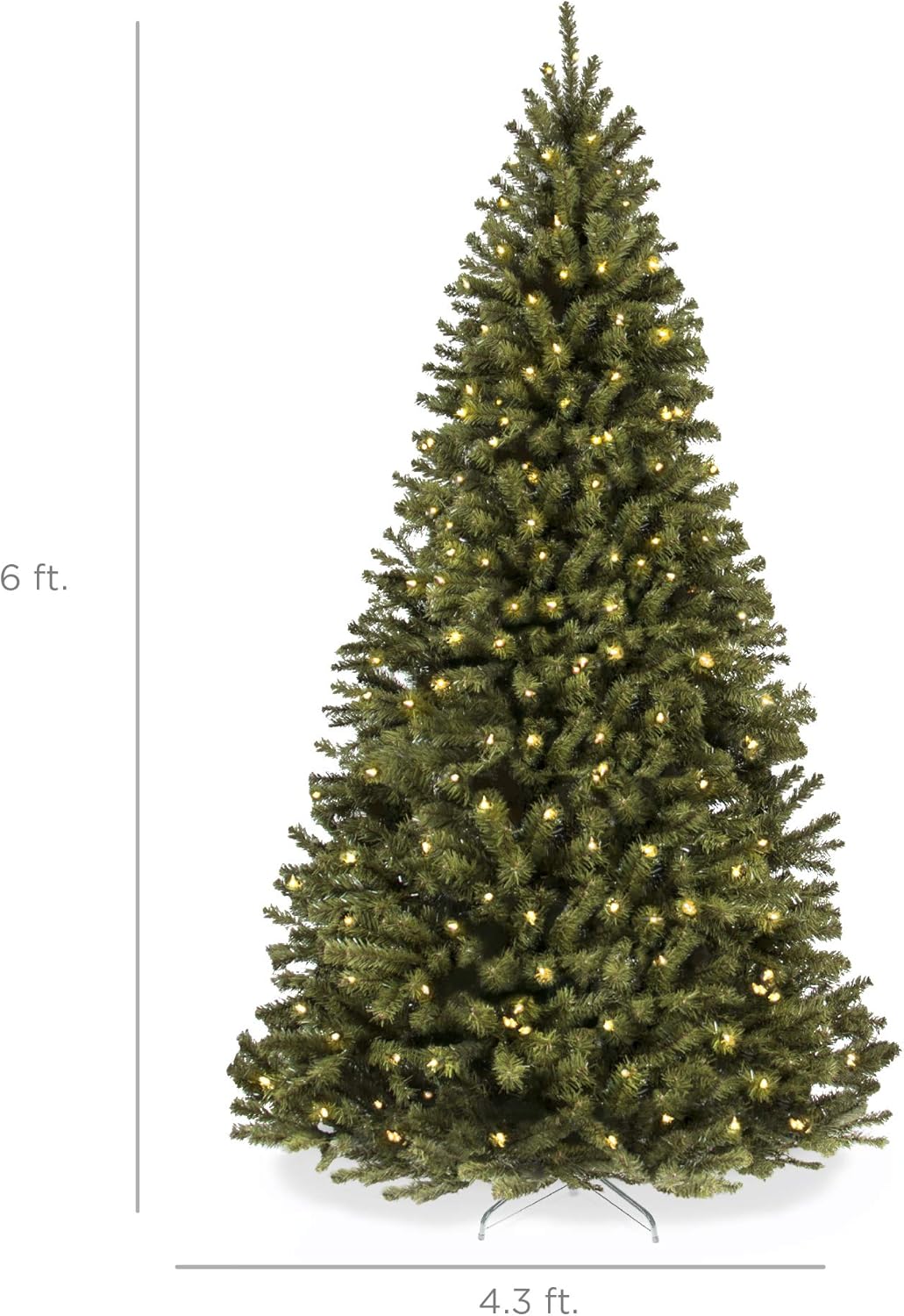Best Choice Products. Árbol de Navidad artificial con bisagras con luces incandescentes, soporte plegable, Metal Cloruro polivinílico, Verde, 6 pies