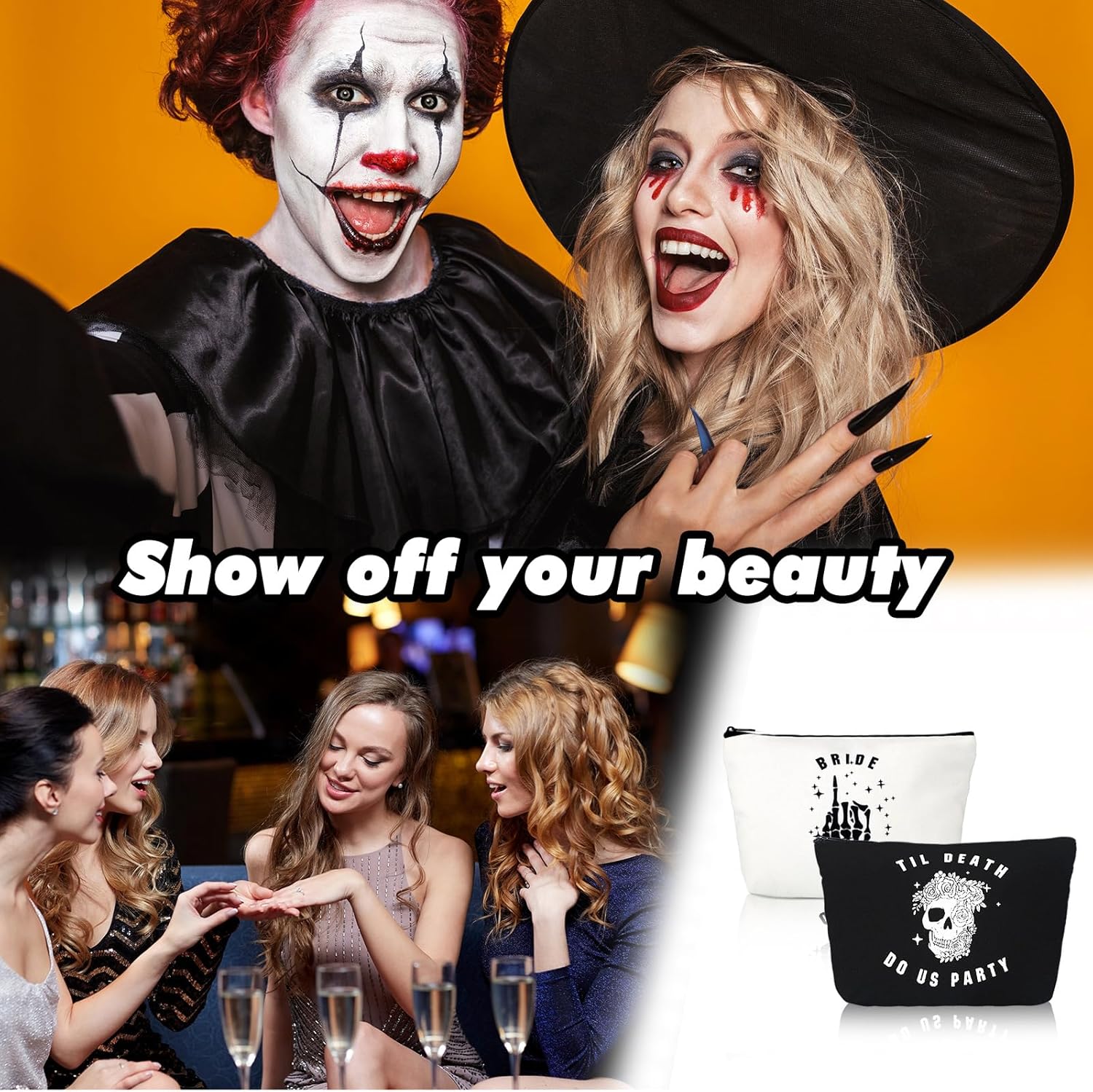 Norme Juego de 16 bolsas de maquillaje para despedida de soltera hasta la muerte, juego de bolsas de cosméticos de lona para despedidas de soltera,