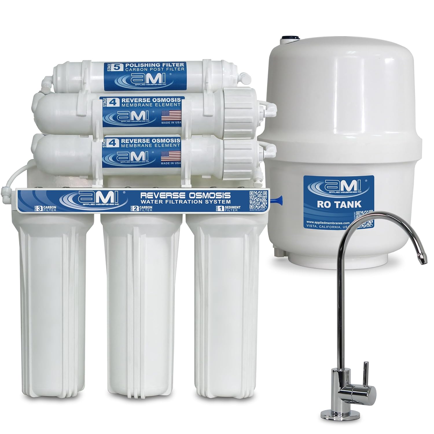 Sistema de filtración de agua de ósmosis inversa de membranas aplicadas, sistema de filtro de agua debajo del fregadero con 5 etapas de carbono de