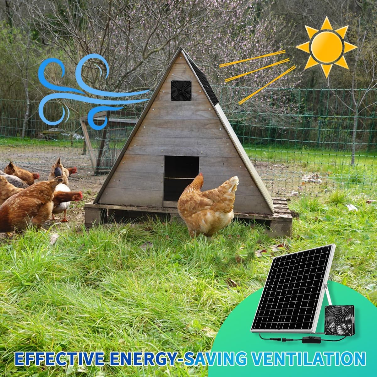Ventilador solar, panel solar de 15 W + ventilador de CC de alta velocidad con cable de 9.84 pies, ventilación montada en la pared y ventilación de