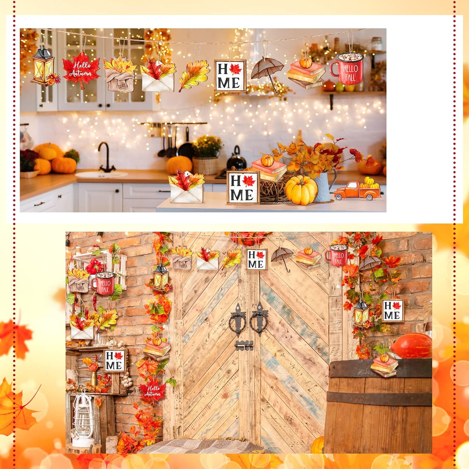 Karenhi 36 adornos de madera de Acción de Gracias para árbol de Acción de Gracias, decoraciones colgantes de otoño, hoja de arce, calabaza, camión,