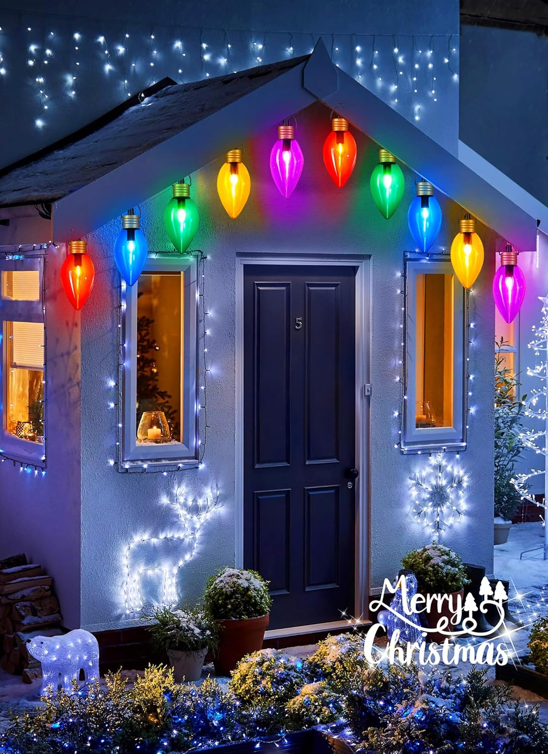 Paquete de 2 tiras de luces de Navidad súper jumbo o luces de marcador de camino, decoraciones de Navidad al aire libre, 11 pies, 5 luces LED Jumbo