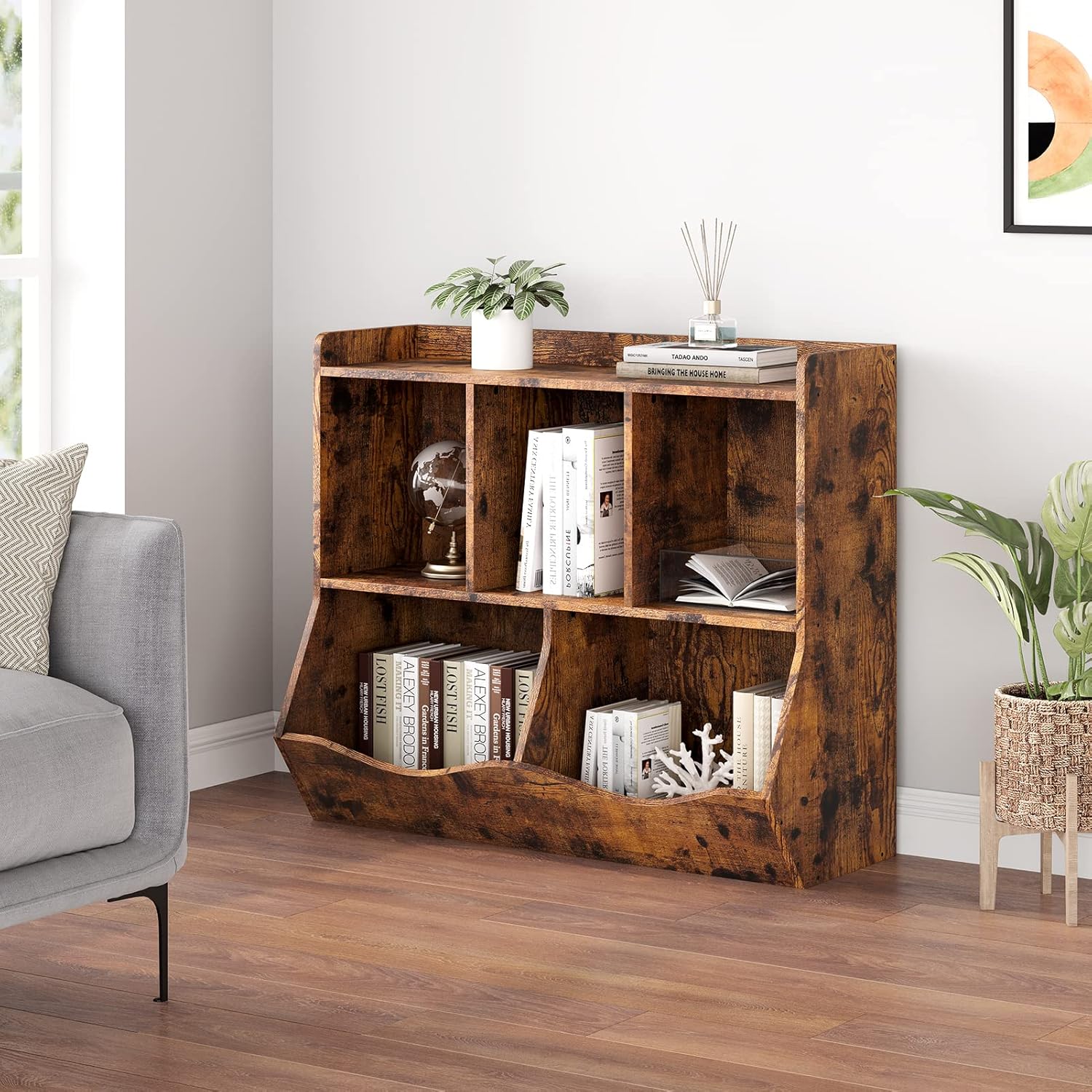 Estantería de juguetes y estantería para niños y niñas, estante múltiple con organizador de cubos para almacenamiento de libros y juguetes, para