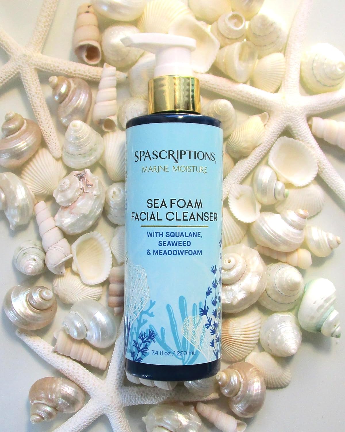 SpaScriptions Marine Moisture – Limpiador facial de espuma de mar, limpiador facial hidratante espumoso, limpiador facial purificador diario,