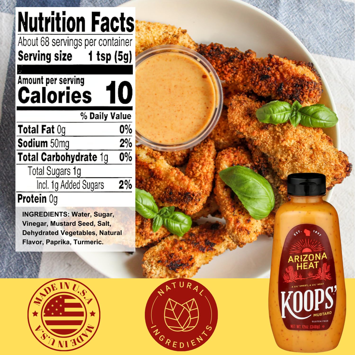 Koops’ Fan Favorites Paquete variado de mostaza, rábano picante, calor de Arizona, mostaza de miel y tierra de piedra, sin gluten, kosher, fabricado