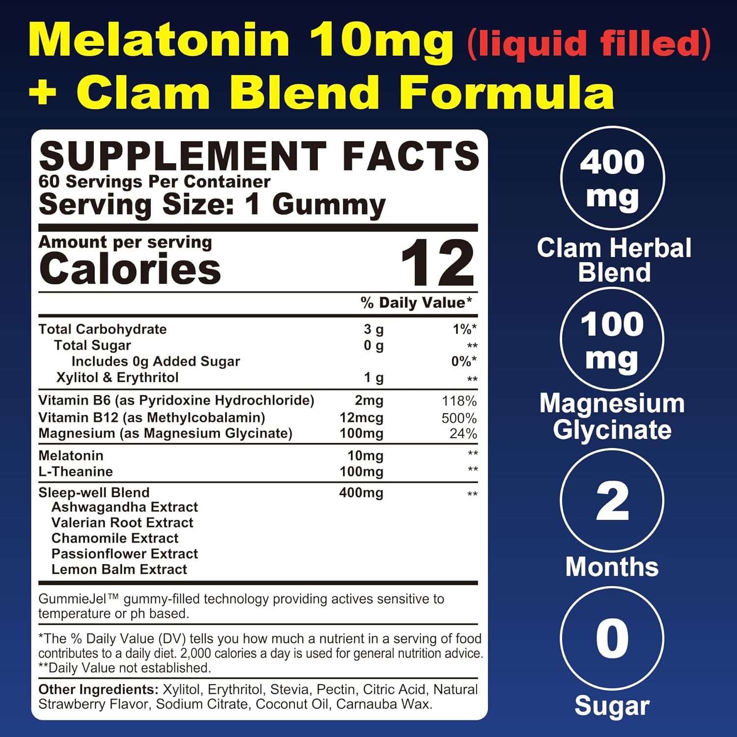 Gomitas de melatonina sin azúcar, 10 mg 20 mg con glicinato de magnesio para adultos, L-teanina, ashwagandha, B6, metilo b12, bálsamo de limón y
