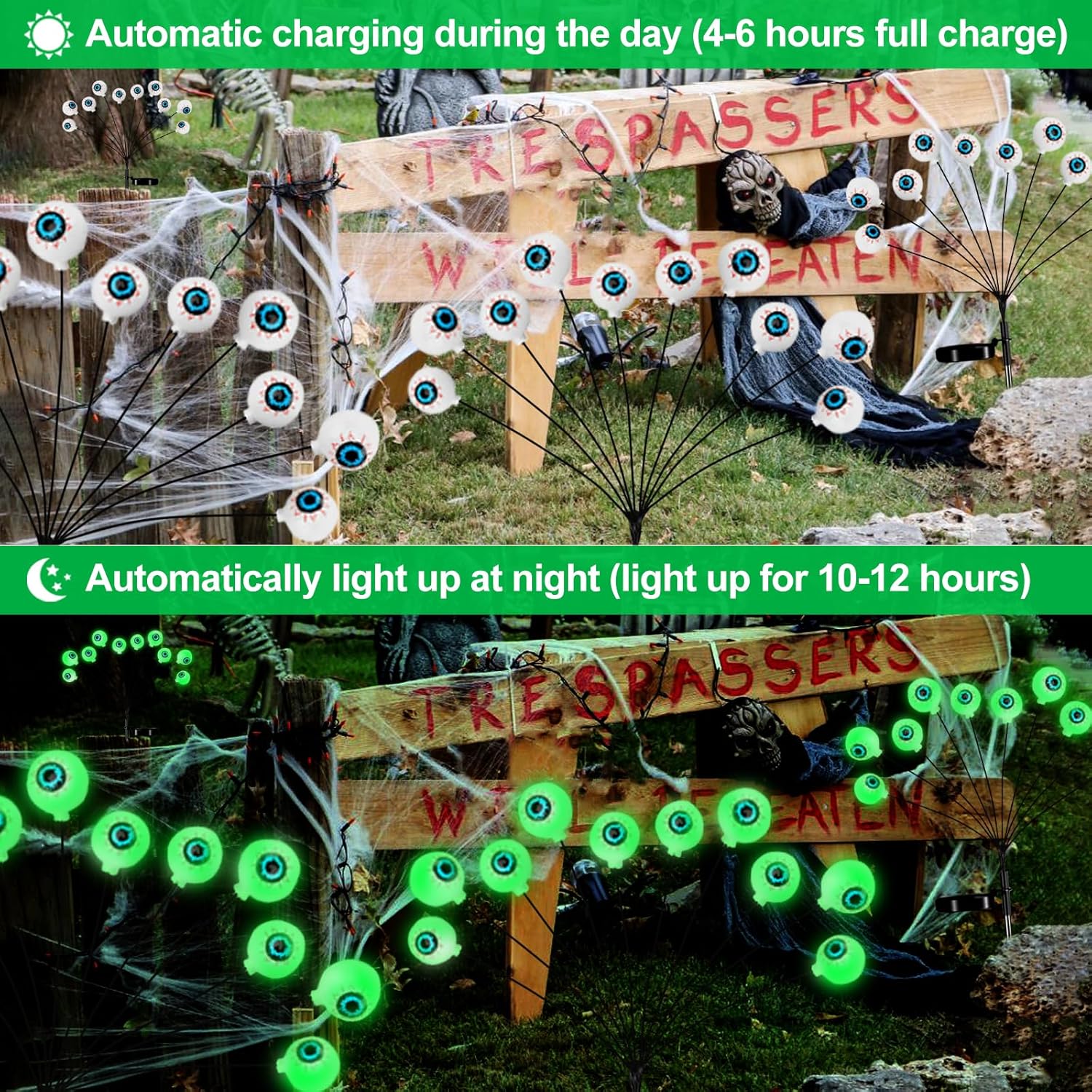 Decoraciones de Halloween para exteriores, luces solares para jardín, 2 paquetes de 20 luces LED solares impermeables para Halloween, patio, césped,