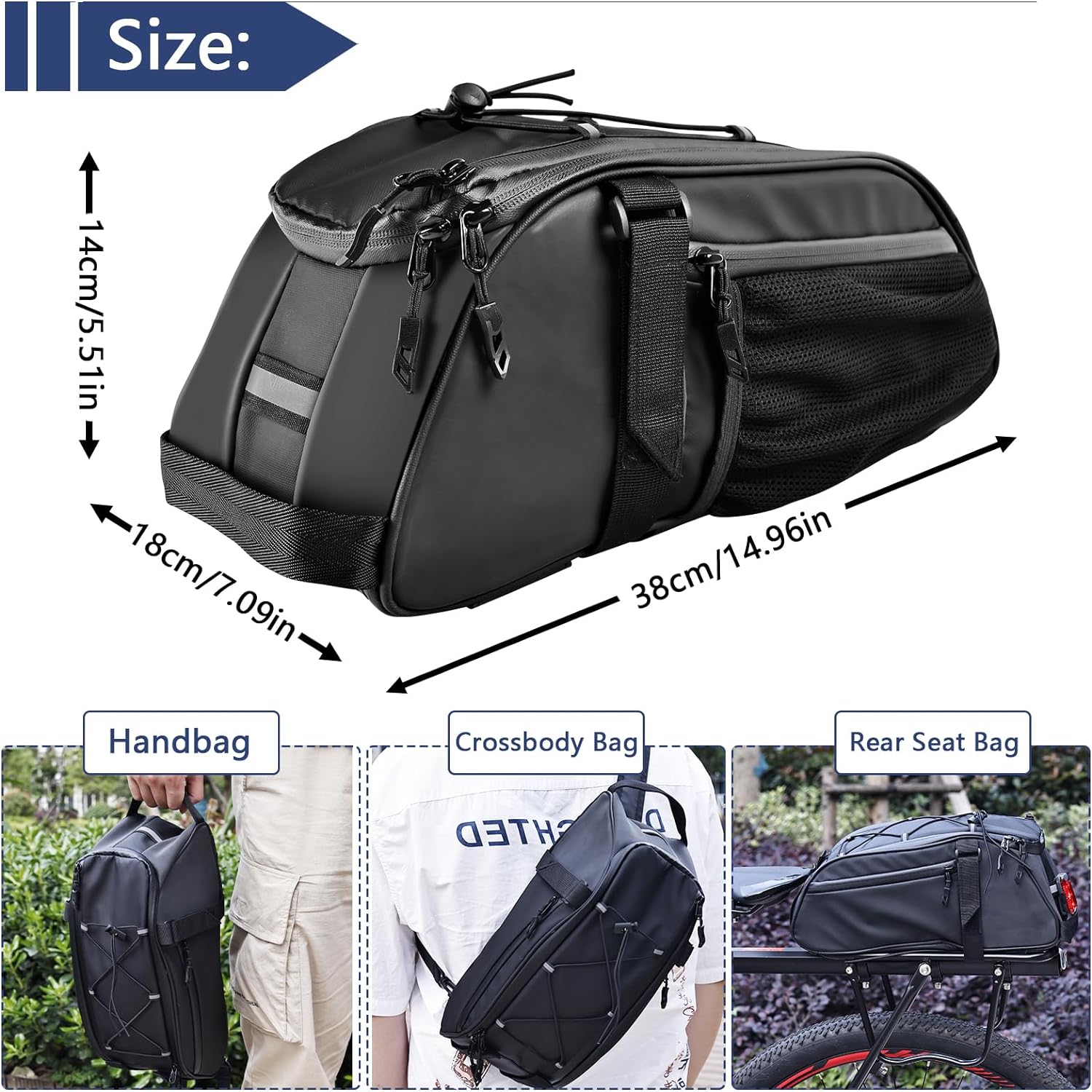 ZIMFANQI Bolsa trasera de bicicleta reflectante, resistente al agua, bolsa de almacenamiento para maletero de carga, bolsa de pecho de 8 litros de