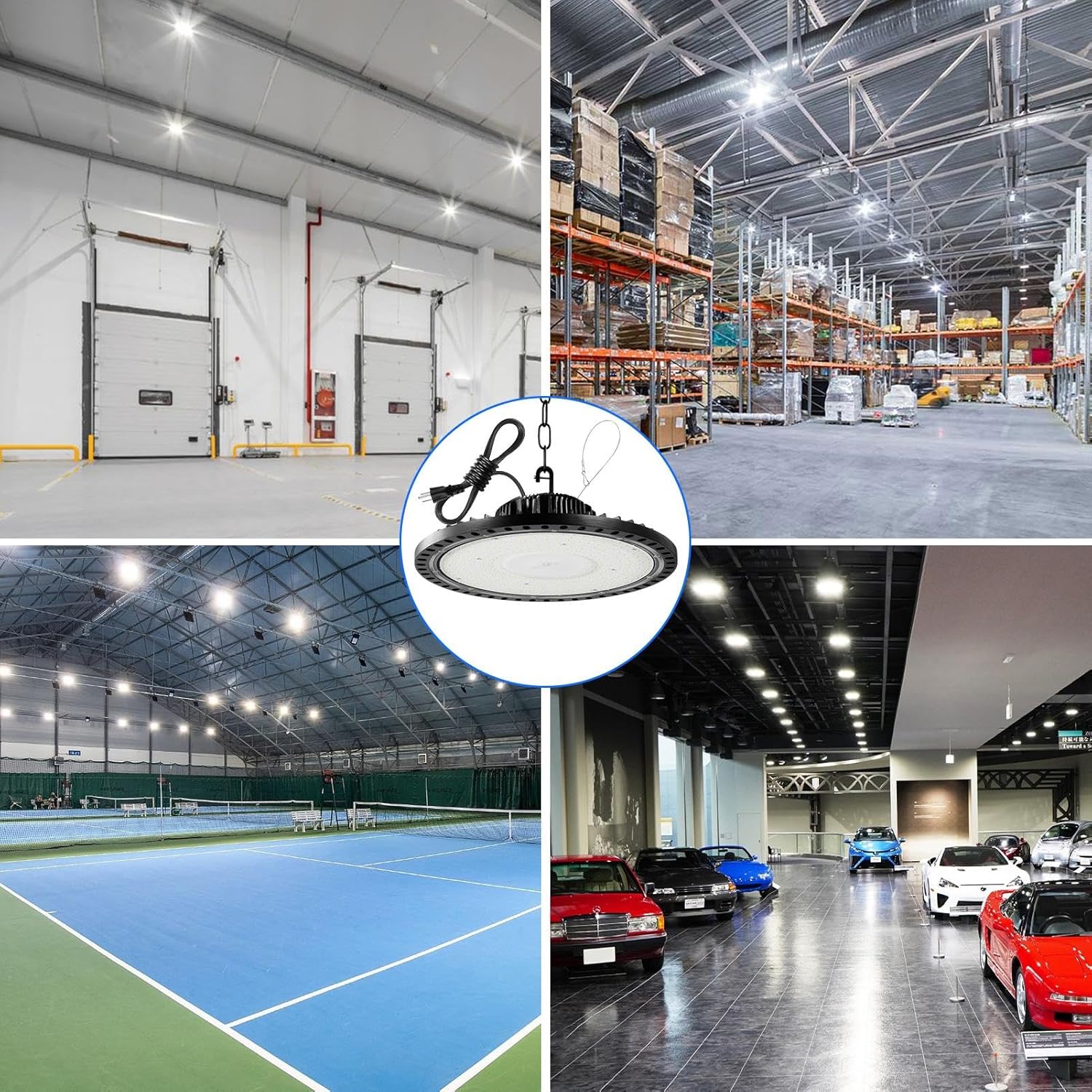 Lightasea 200 W LED de alta bahía luz 2 paquetes 28000LM regulable 5000K IP65 luz LED de alta bahía impermeable, cable de iluminación UFO de 5 pies