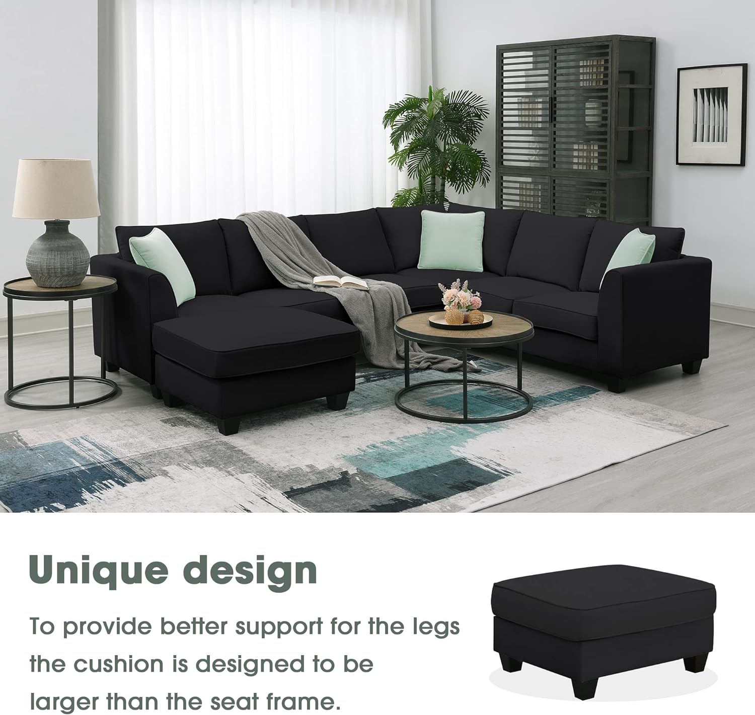 Juego de sofá modular de tela convertible en forma de L de 11287 pulgadas y 112 pulgadas con 3 almohadas, sofá modular de 7 asientos para sala de