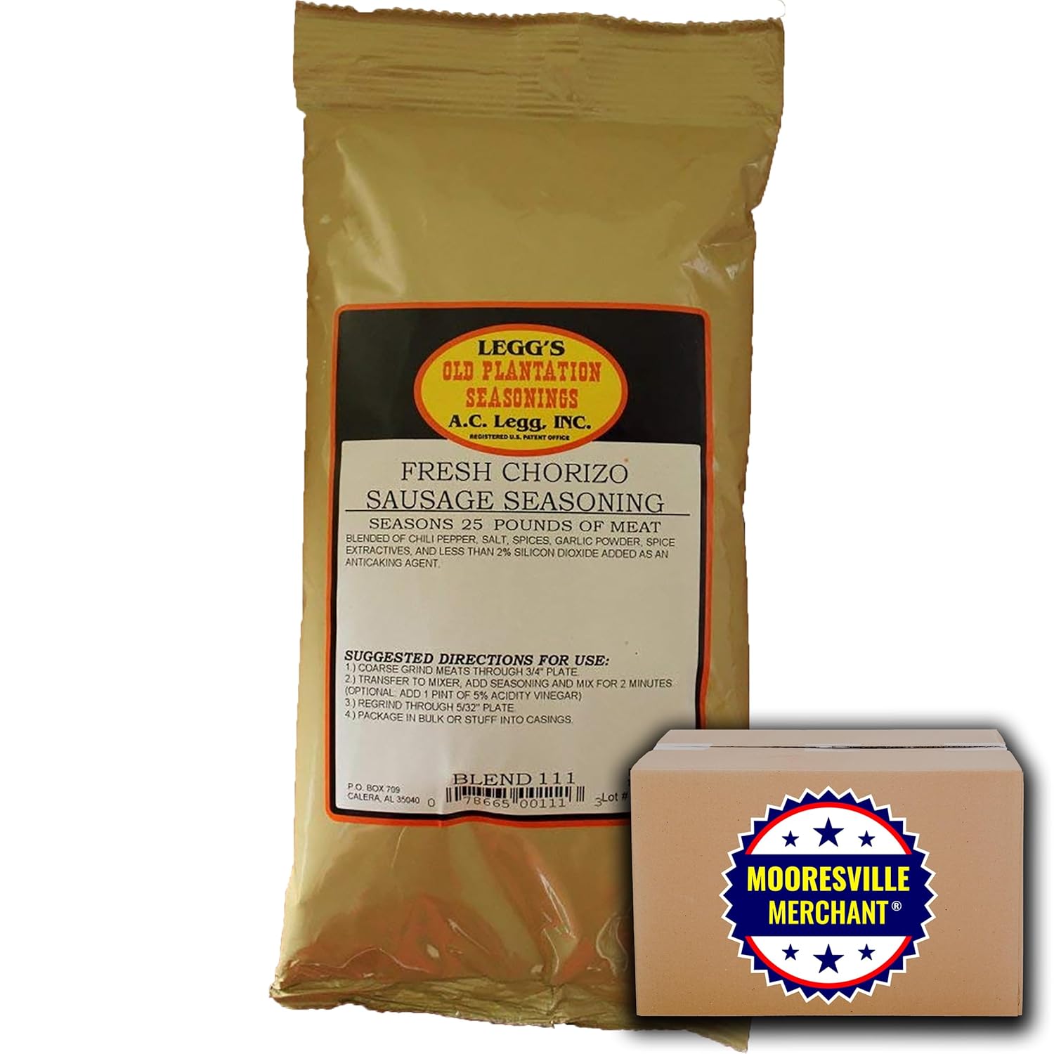 AC Legg Fresh Chorizo – Mezcla de condimentos para salchichas 111, 16 onzas, 2 bolsas con calcomanía Mooresville Merchant