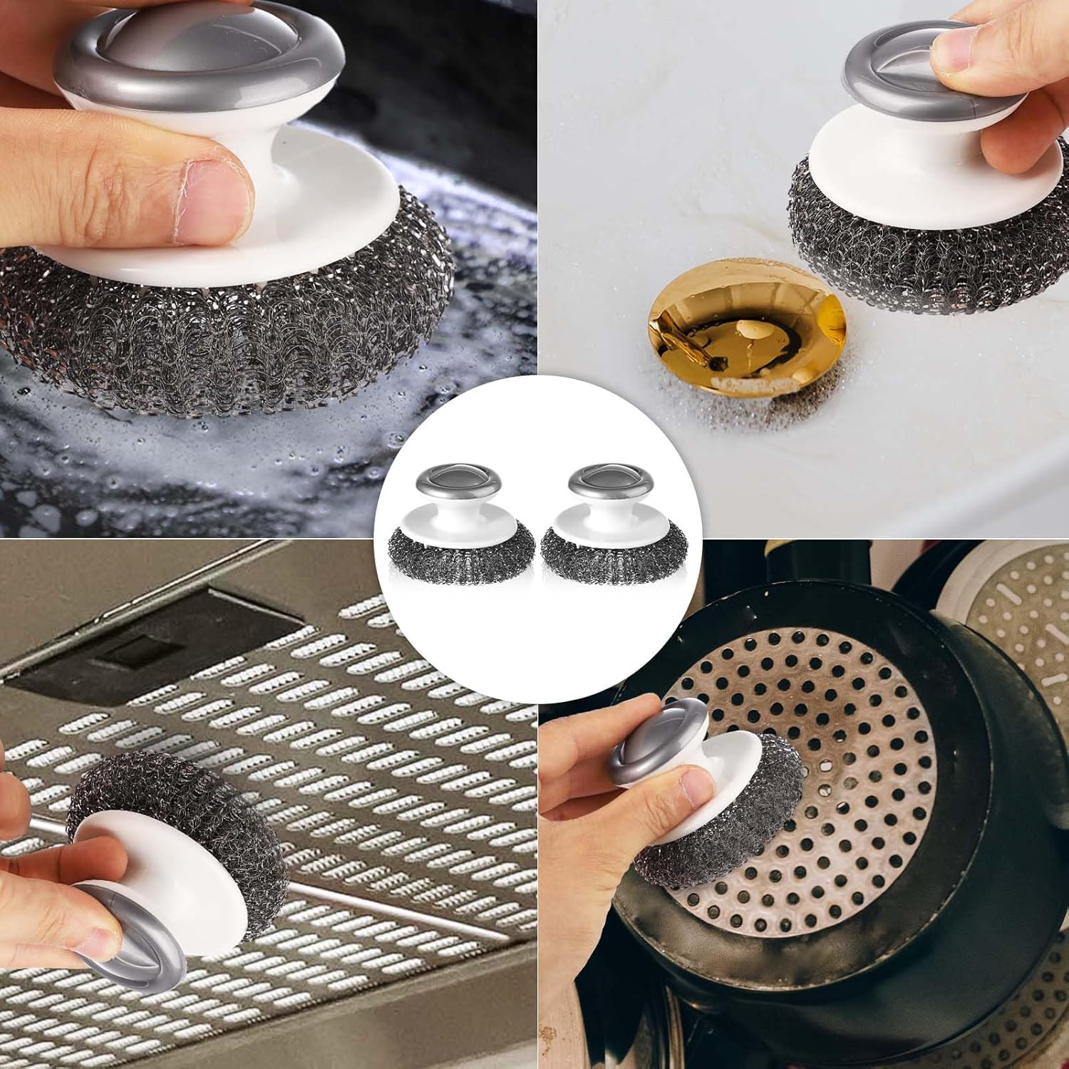 2 cepillos para lavar platos, limpiador de lana de acero inoxidable, cepillo de alambre con asa, cepillo de lavar platos para limpiar cocina,