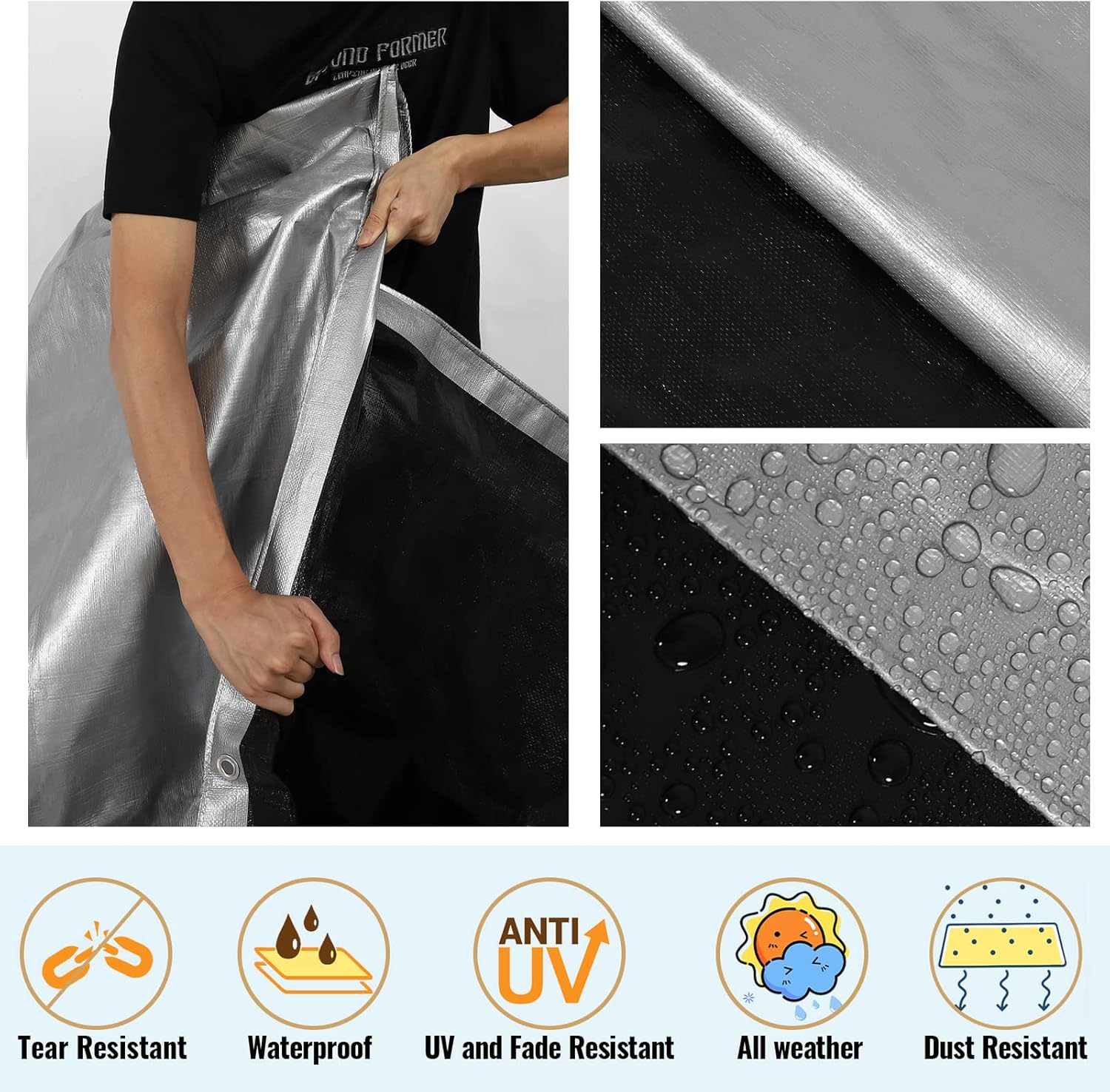 Tarps Lona pequeña resistente impermeable de 8 x 10 – 12 mil color platanegro para cubierta de lluvia al aire libre, lona de polietileno duradera