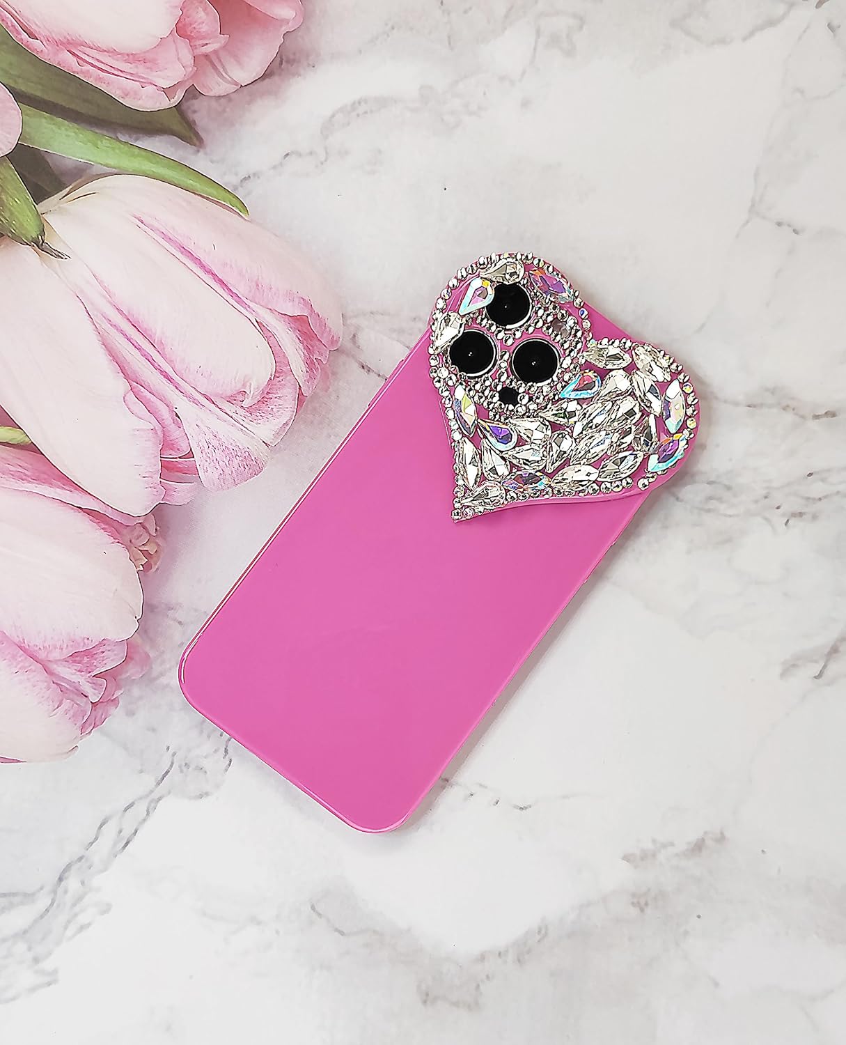 Bonita funda con purpurina 3D para iPhone 14 Plus, funda brillante con gemas de corazón estéticas, bonita funda de poliuretano termoplástico suave