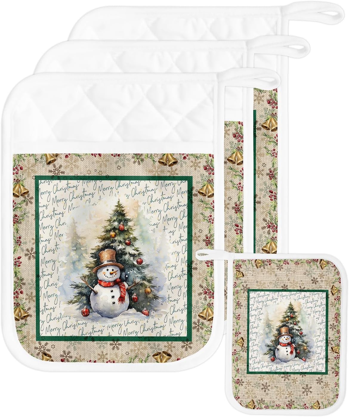 Juego de 3 soportes para ollas de Navidad para cocina, antideslizantes y aislantes de calor, juego de agarraderas de tela de toalla con bolsillo,