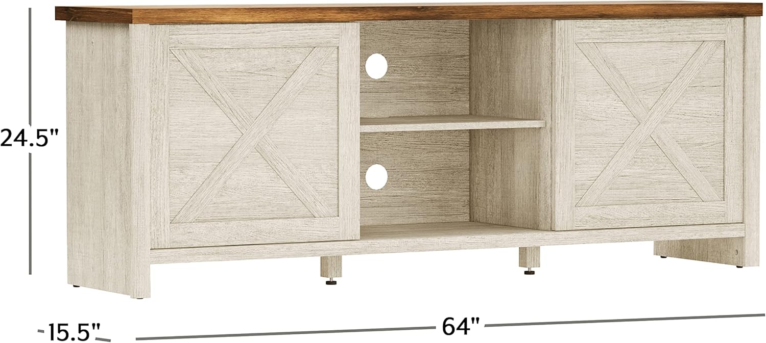 Hillsdale Columbus – Consola de entretenimiento de madera, 64 pulgadas, roble blanco con parte superior de nogal