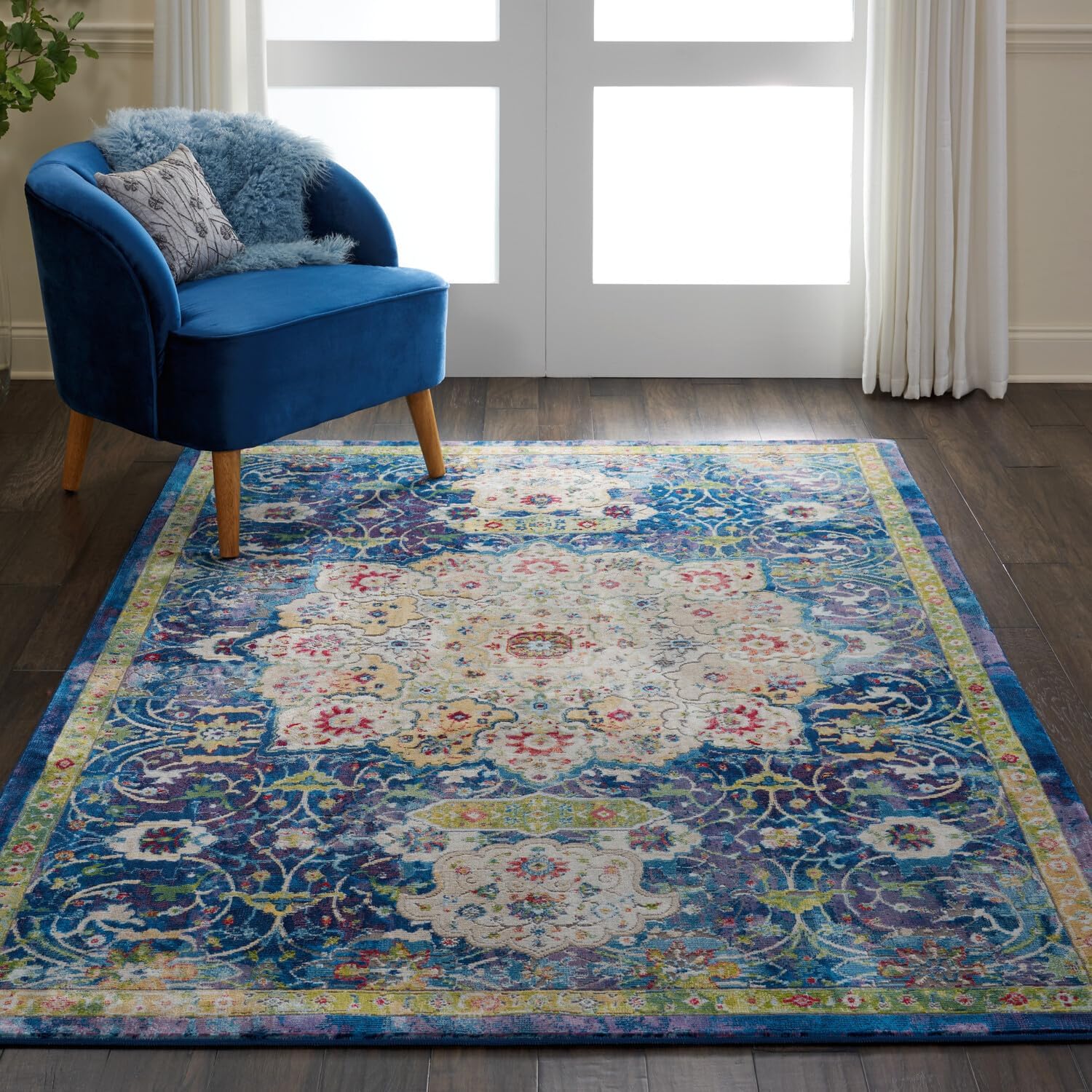 Nourison Global – Alfombra vintage tradicional azul de 4 x 6 pies, fácil de limpiar, no se desprende, para dormitorio, sala de estar, comedor y
