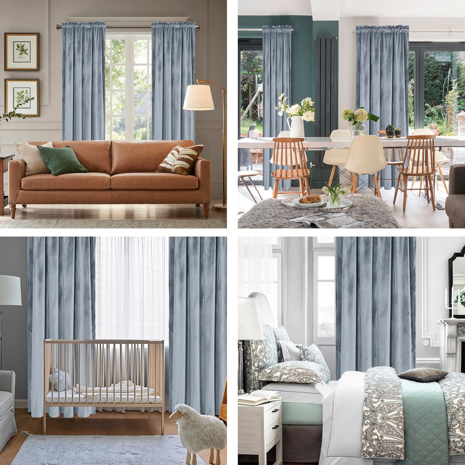 Hiasan Cortinas opacas de terciopelo de 96 pulgadas, con aislamiento térmico y alzapaños, para oscurecer la habitación, con alzapaños, para