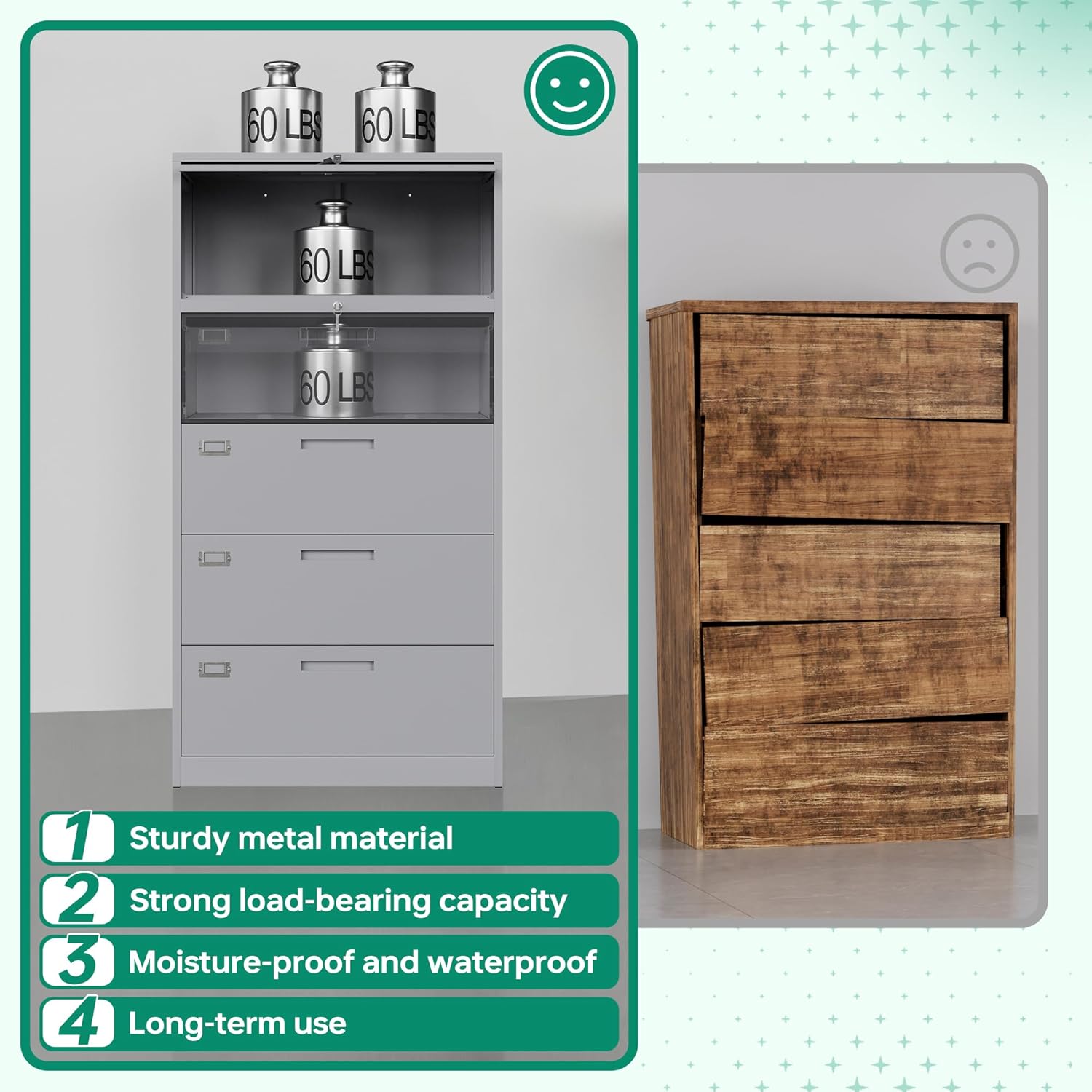 Letaya Archivadores para oficina en casa, archivadores laterales de metal de 4 cajones con cerradura, archivos colgantes tamaño cartalegalF4A4 (gris)