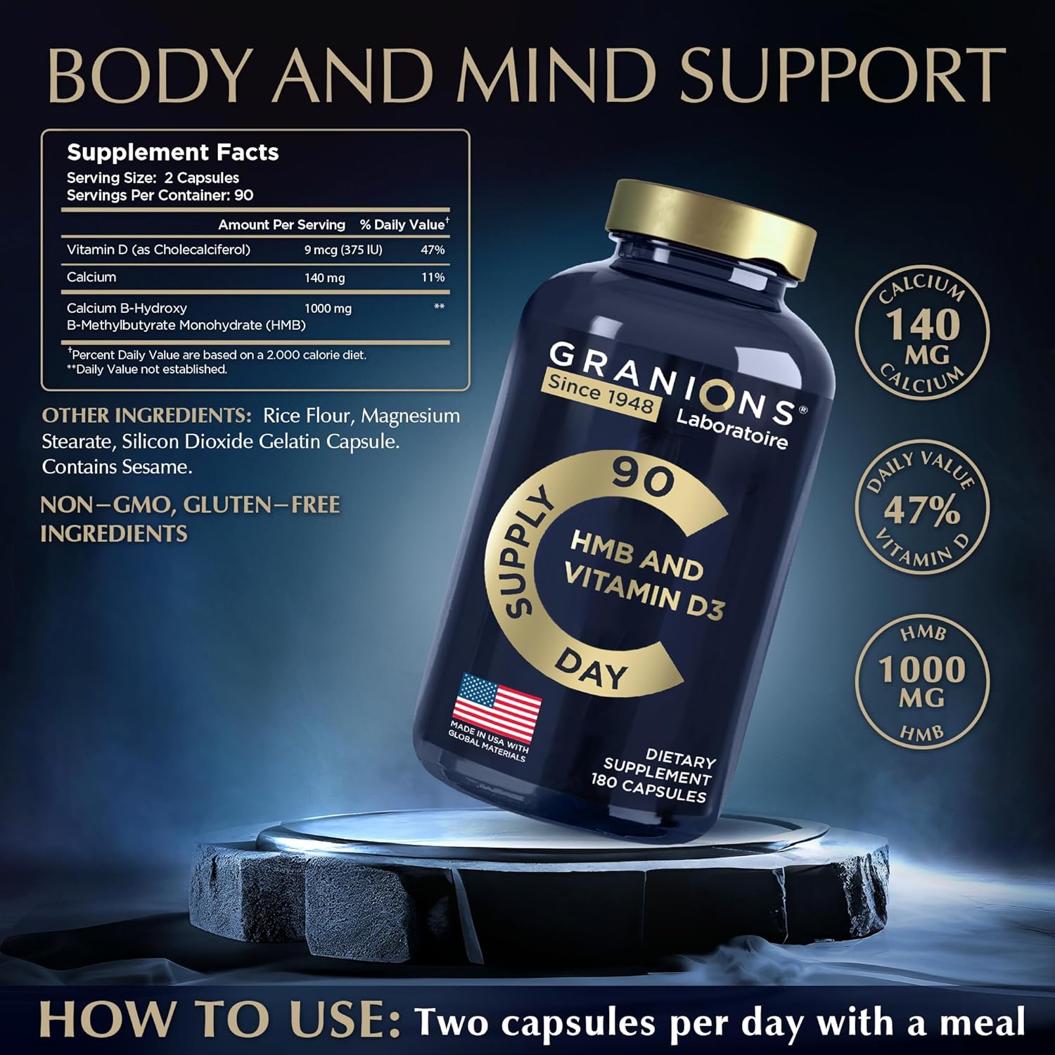 Suplemento de HMB y vitamina D3  Recuperación muscular, beta hidroxi butirato preentrenamiento muscular, ganador de masa  1000 mg HMB suplementos