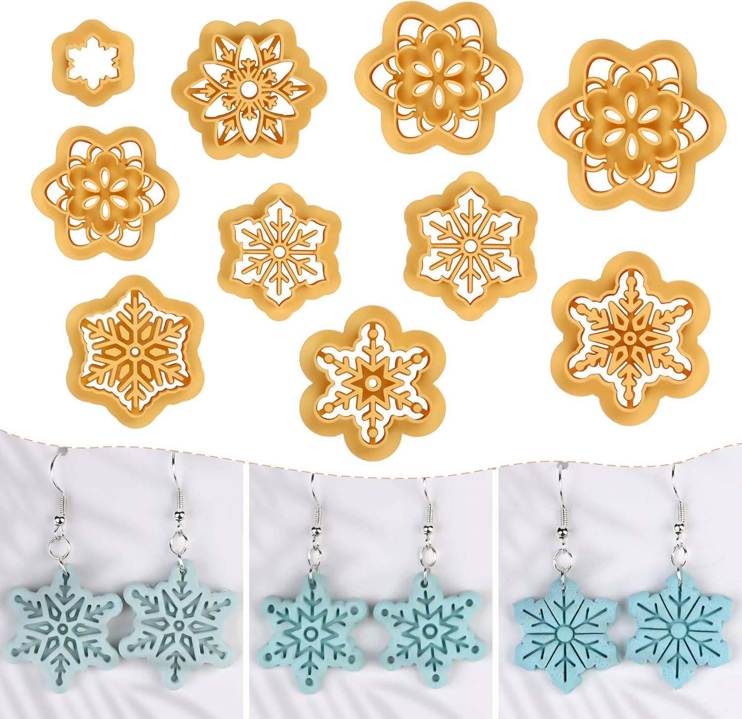 Puocaon Cortadores de arcilla de invierno de nieve, 10 piezas de cortadores de arcilla para decoración de copos de nieve de Navidad para joyas de