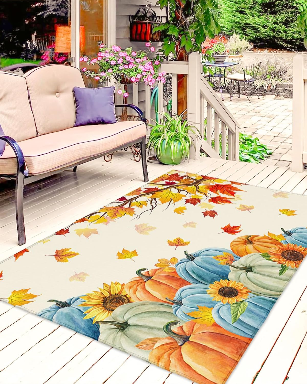Thanksgiving Fall Outdoor Rugs for 5’x8′ Patios Clearance, RV Camping Mat Rug Portable Outside Rug Indoor Outdoor Area Rug Mat for Beach Deck Pool