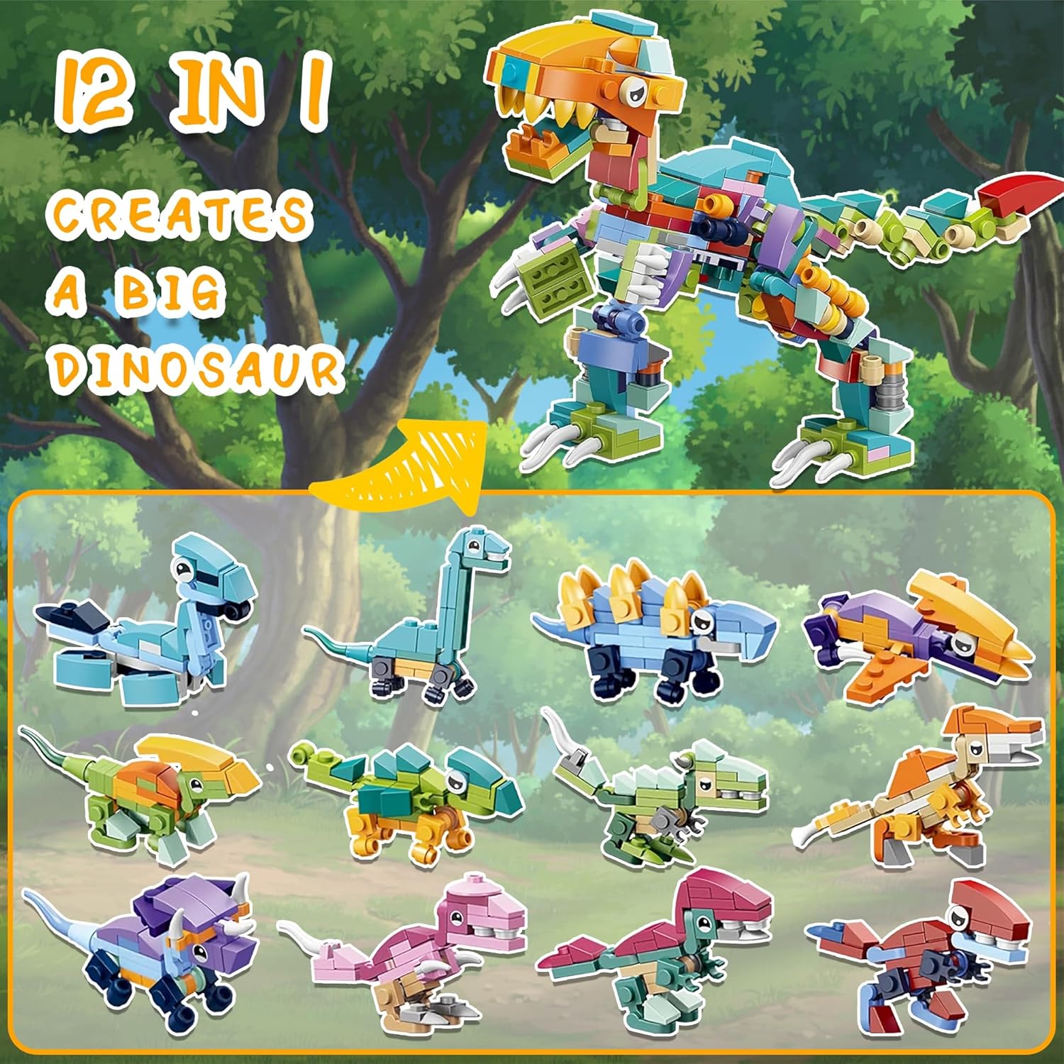 YOYOJOY Regalos del día de San Valentín para niños, 24 paquetes de bloques de construcción de dinosaurios con tarjetas del día de San Valentín,