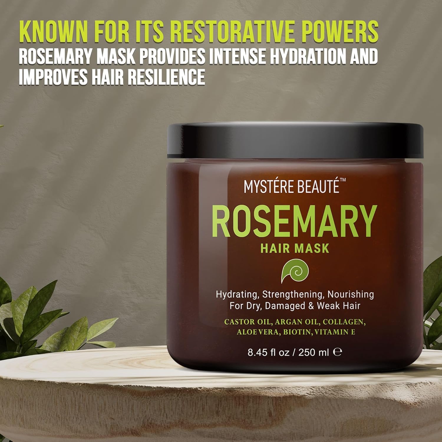 MYSTÉRE BEAUTÉ Romero – Mascarilla para el cabello dañado con colágeno, biotina, aceite de argán, acondicionador profundo fortalecedor para cabello