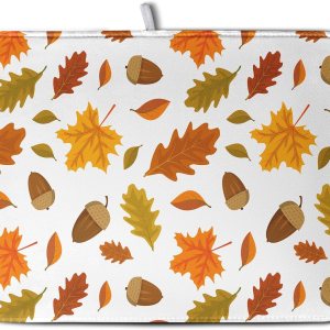 Kwlegh Tapete de secado de platos de hojas de otoño para encimera de cocina, tapete de secado de platos naranja de Acción de Gracias, tapete Kwlegh Tapete de secado de platos de hojas de otoño para encimera de cocina, tapete de secado de platos naranja de Acción de Gracias, tapete