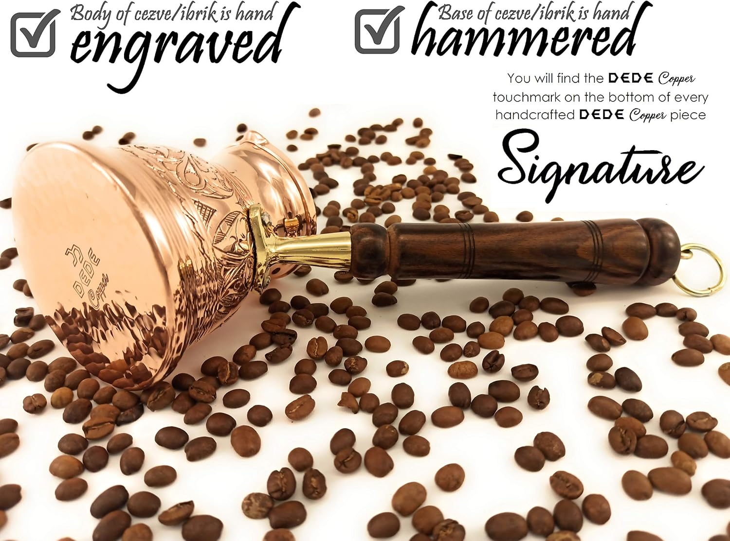 DEDE Copper – Serie IST (mediano-9.6 fl.oz) – Cafetera árabe griega turca grabada de cobre macizo más grueso, cafetera para estufa, Cezve, Jezve,