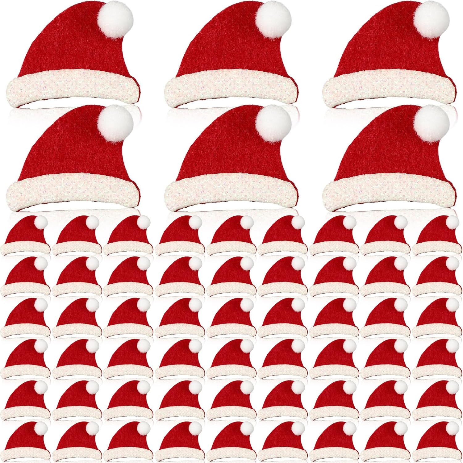 60 calcomanías de fieltro para sombrero de Papá Noel para niños, Navidad con purpurina 3D, sombrero de Papá Noel, gorra de Santa con purpurina,