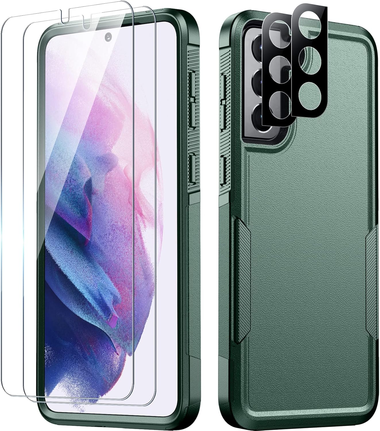 SPIDERCASE Funda para Samsung Galaxy S21, protección contra caídas de grado militar de 10 pies 2 protectores de pantalla de vidrio templado + 2