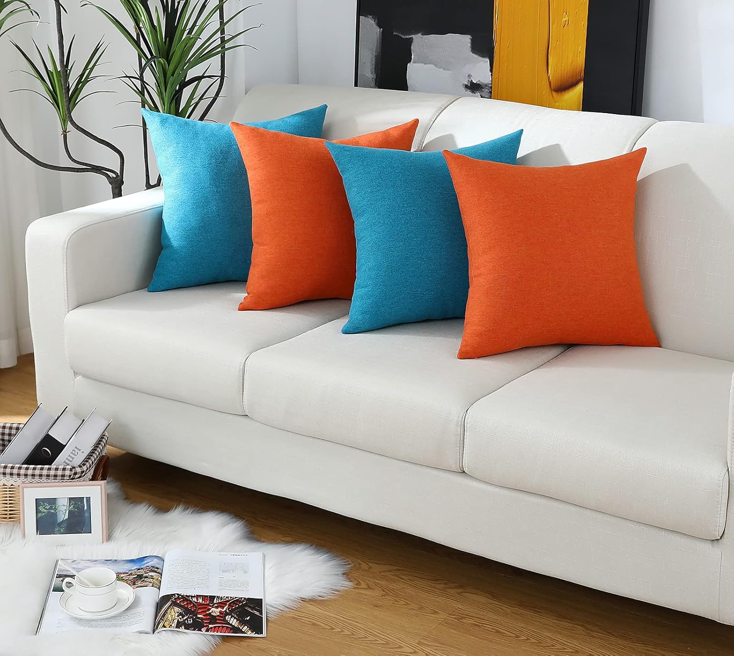 Jeneoo Fundas de almohada decorativas de felpilla sólida, cuadradas, color azul turquesa, fundas para sofá (juego de 2, 18 x 18 pulgadas)