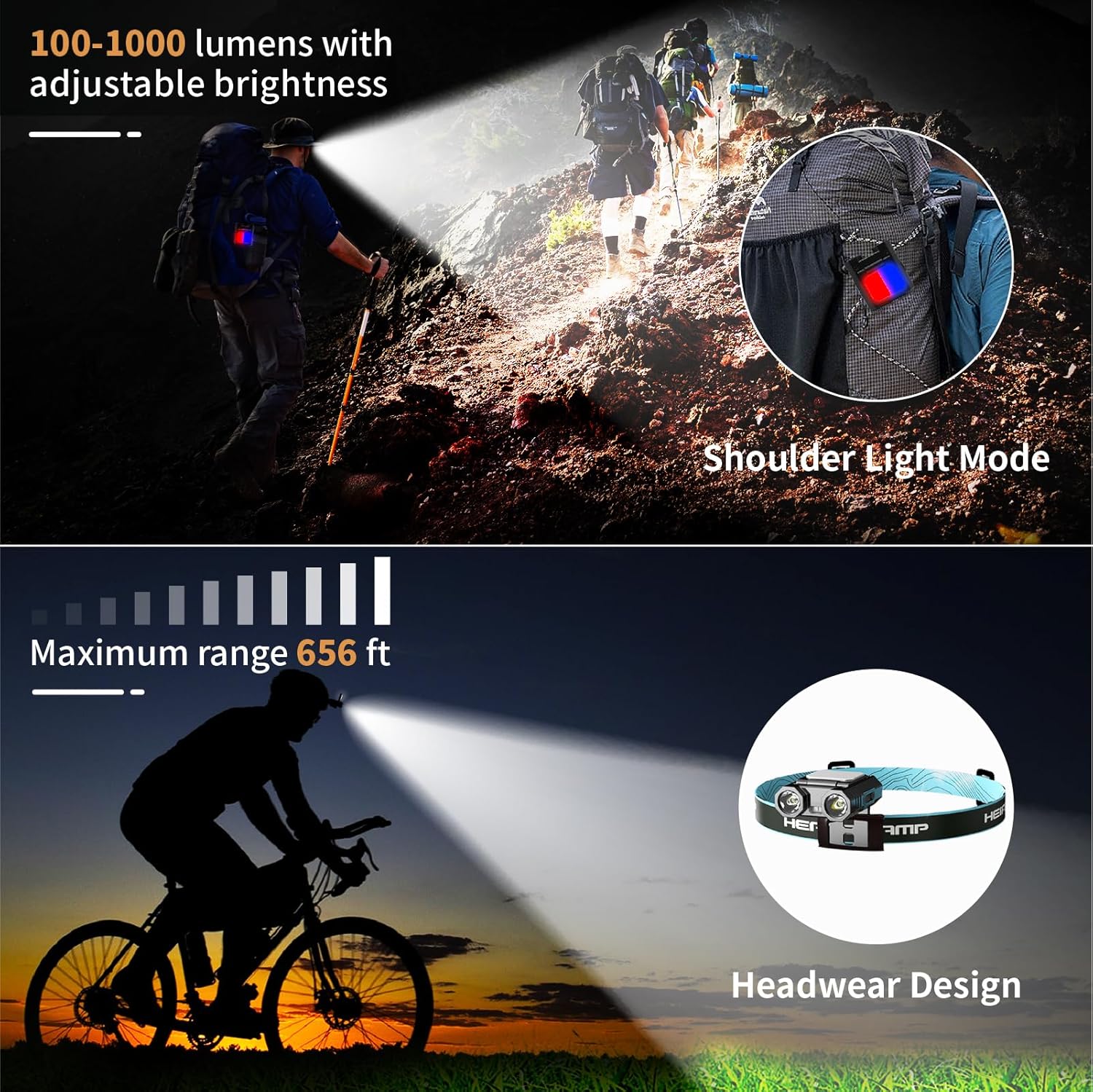 Luz de tapa con clip con sensor de movimiento, 5 modelos de luz LED de alto lumen recargable, luz de sombrero manos libres ajustable de 270 con luz