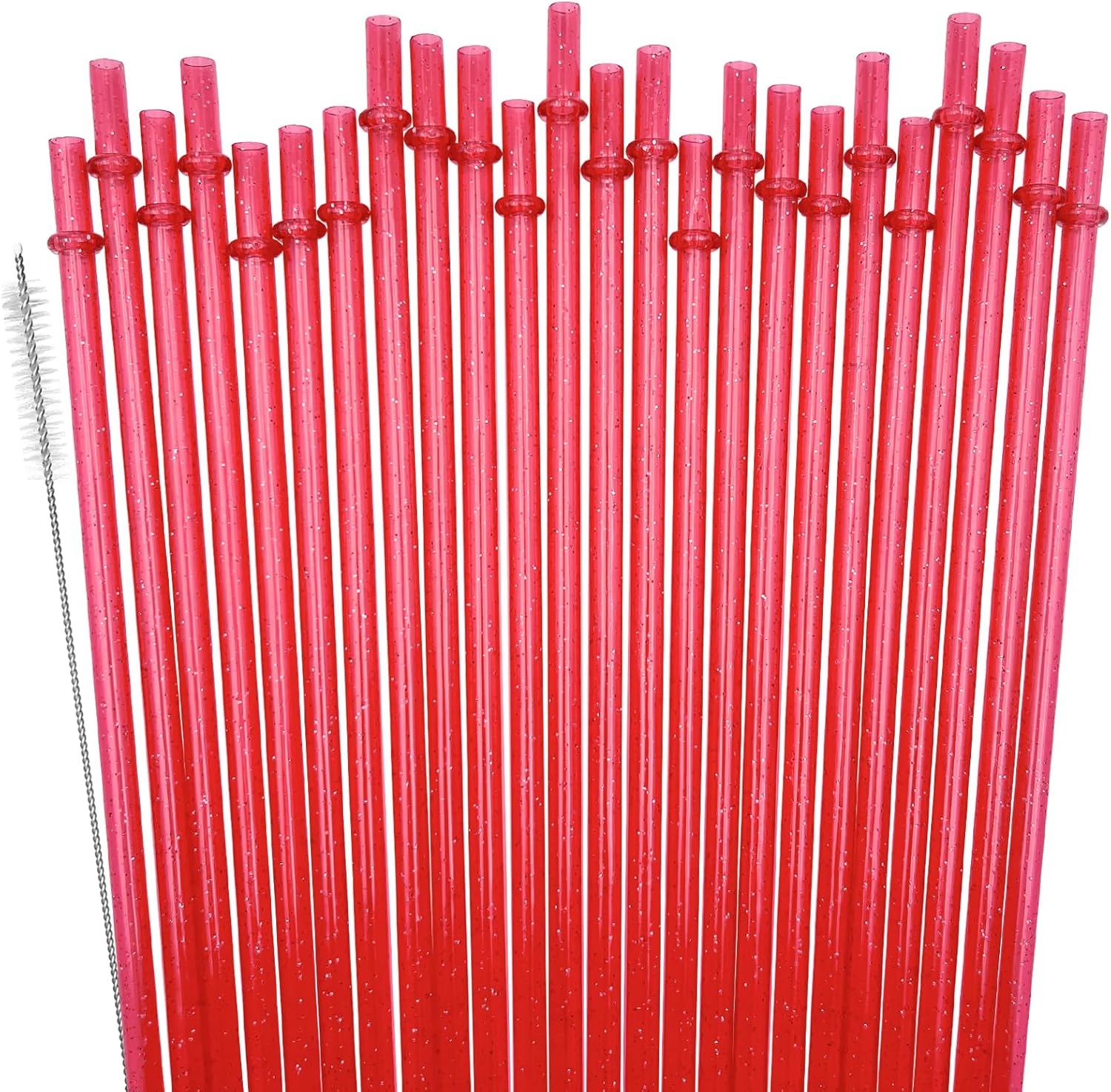 ZHOMA Paquete de 24 pajitas de plástico reutilizables con purpurina, vaso duro de 11 pulgadas de largo con cepillo de limpieza, apto para