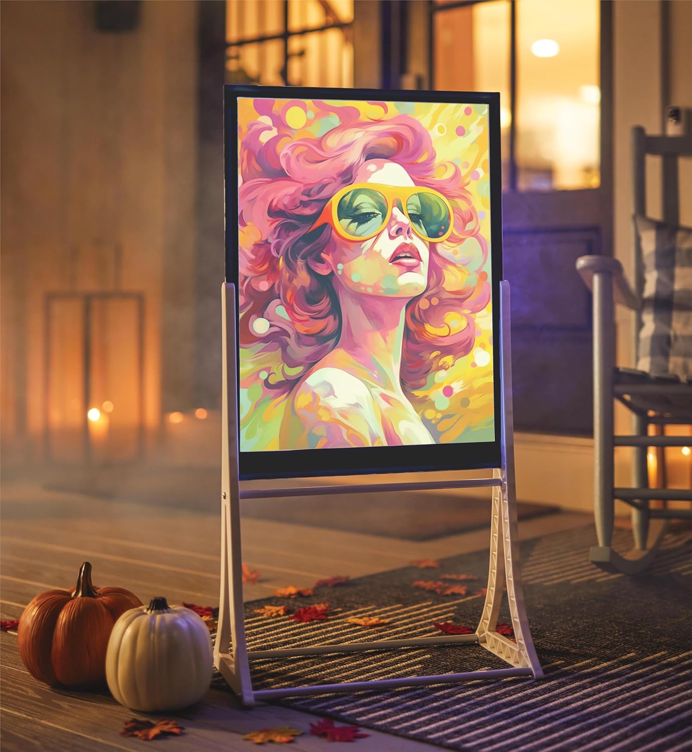 ArtGlo, Letrero iluminado para patio, caballete y pieza de arte individual (construcción de otoño) con temática de otoño, letrero de patio con