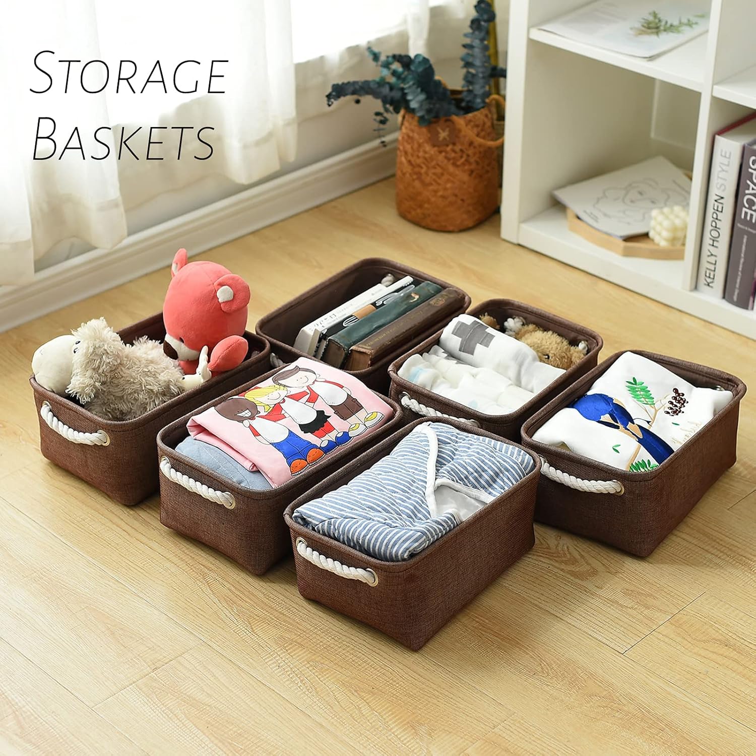 TheWarmHome Cesta de almacenamiento para organizar, 12 x 8 x 5 pulgadas, paquete de 6 contenedores de almacenamiento plegables para estantes con
