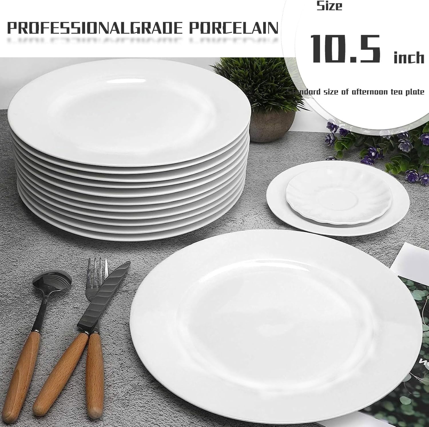 Tienda – Juego de platos llanos blancos de 6 piezas, triple capa resistente al vidrio y al astillado, platos redondos ligeros, plato de postre,