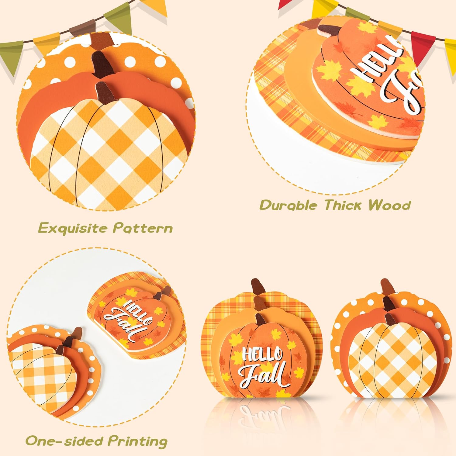 WATINC 2 piezas de decoración de mesa de madera de calabaza de otoño, decoración de bandeja escalonada de Acción de Gracias, juego de bloques de