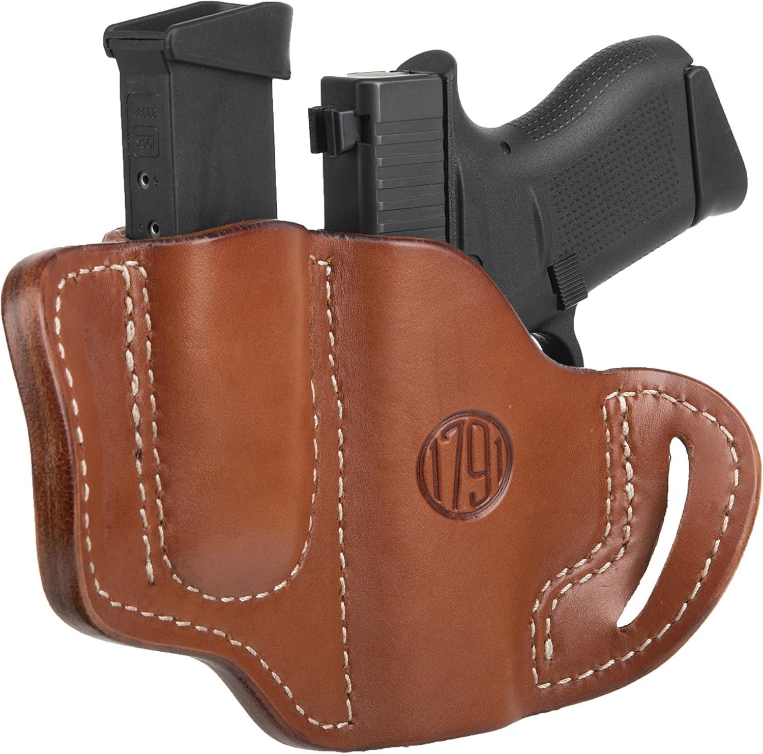 1791 Gunleather Funda G43, pistola de cuero OWB y funda Mag para cinturones. Compatible con Glock 43, Ruger LC9, SR22, Kimber Micro, Hellcat OSP y
